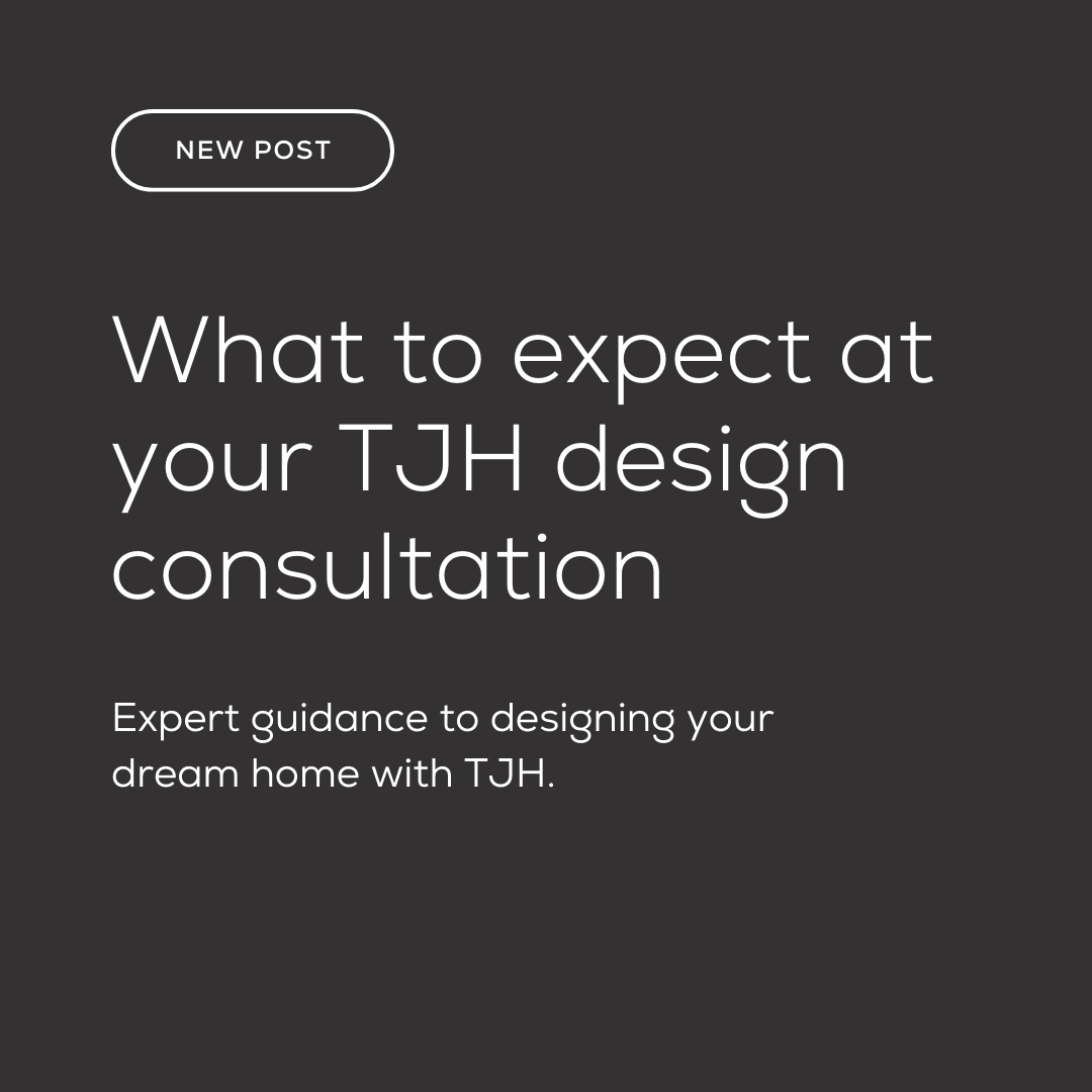White text on dark gray background reading - New Post: What Happens At a TJH Design Studio Consultation