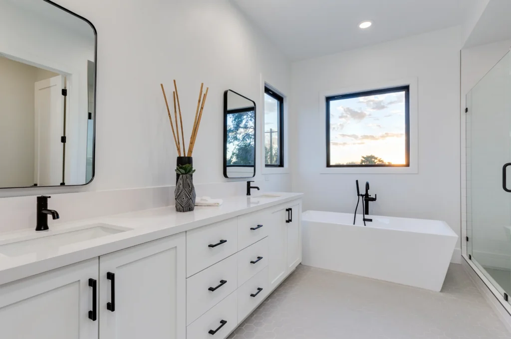 Arcadia Lite Farmhouse Style Master Bathroom, double-vanity, tub