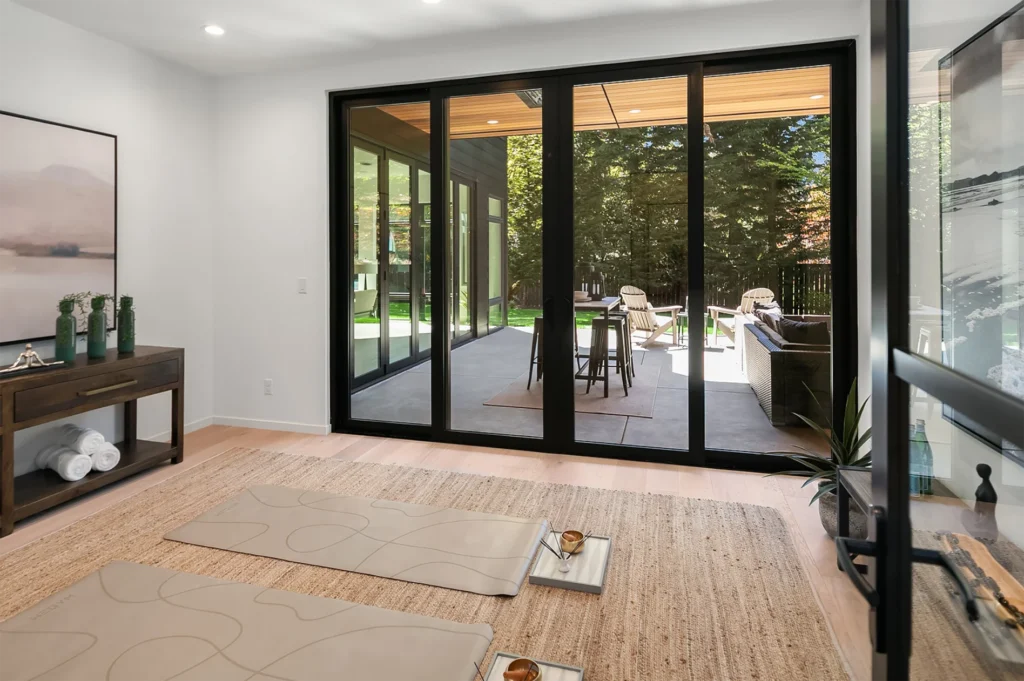 Bellevue Modern Style Home exercise room with yoga mats