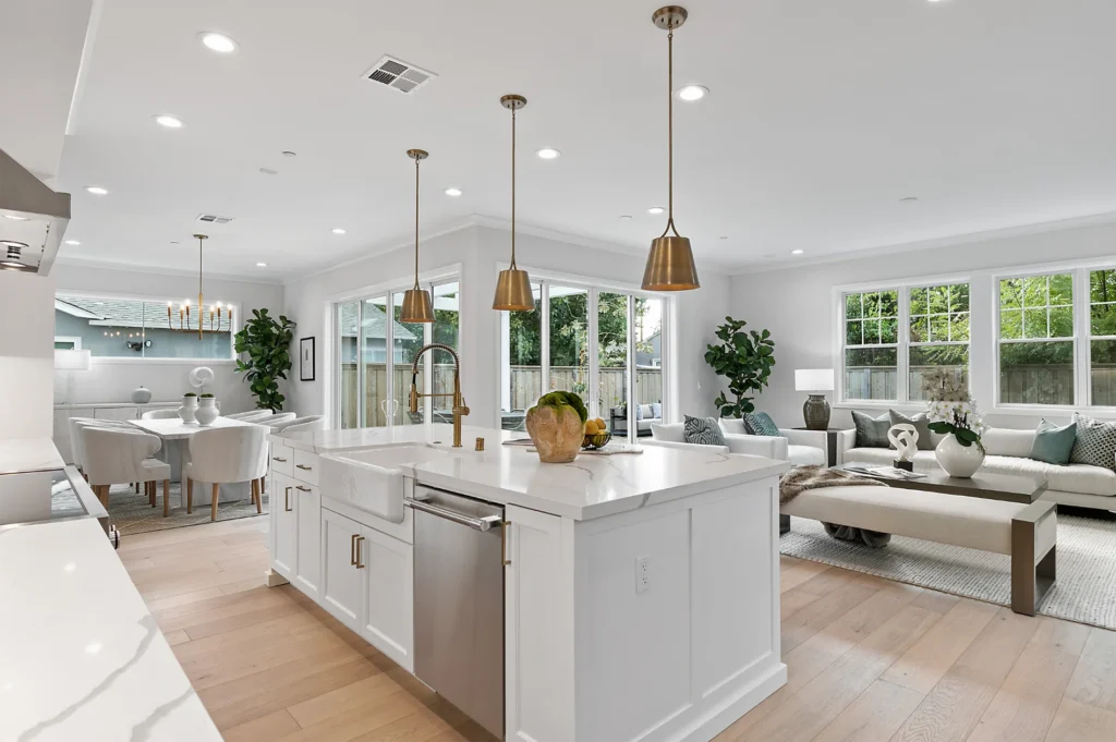 Menlo Park Cottage Kitchen, dining, living room