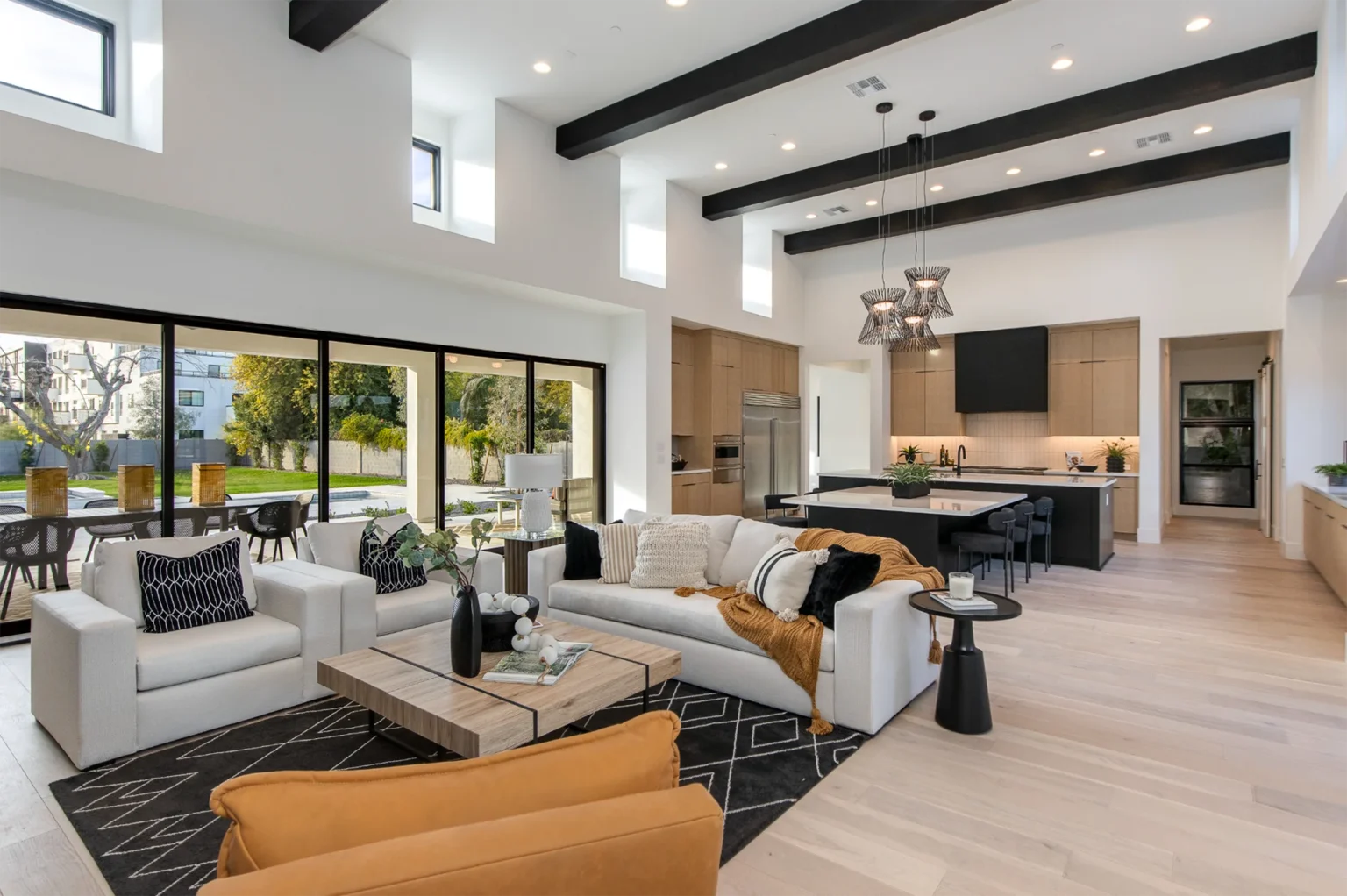 Phoenix Modern Style Home open living room, kitchen, vaulted ceilings