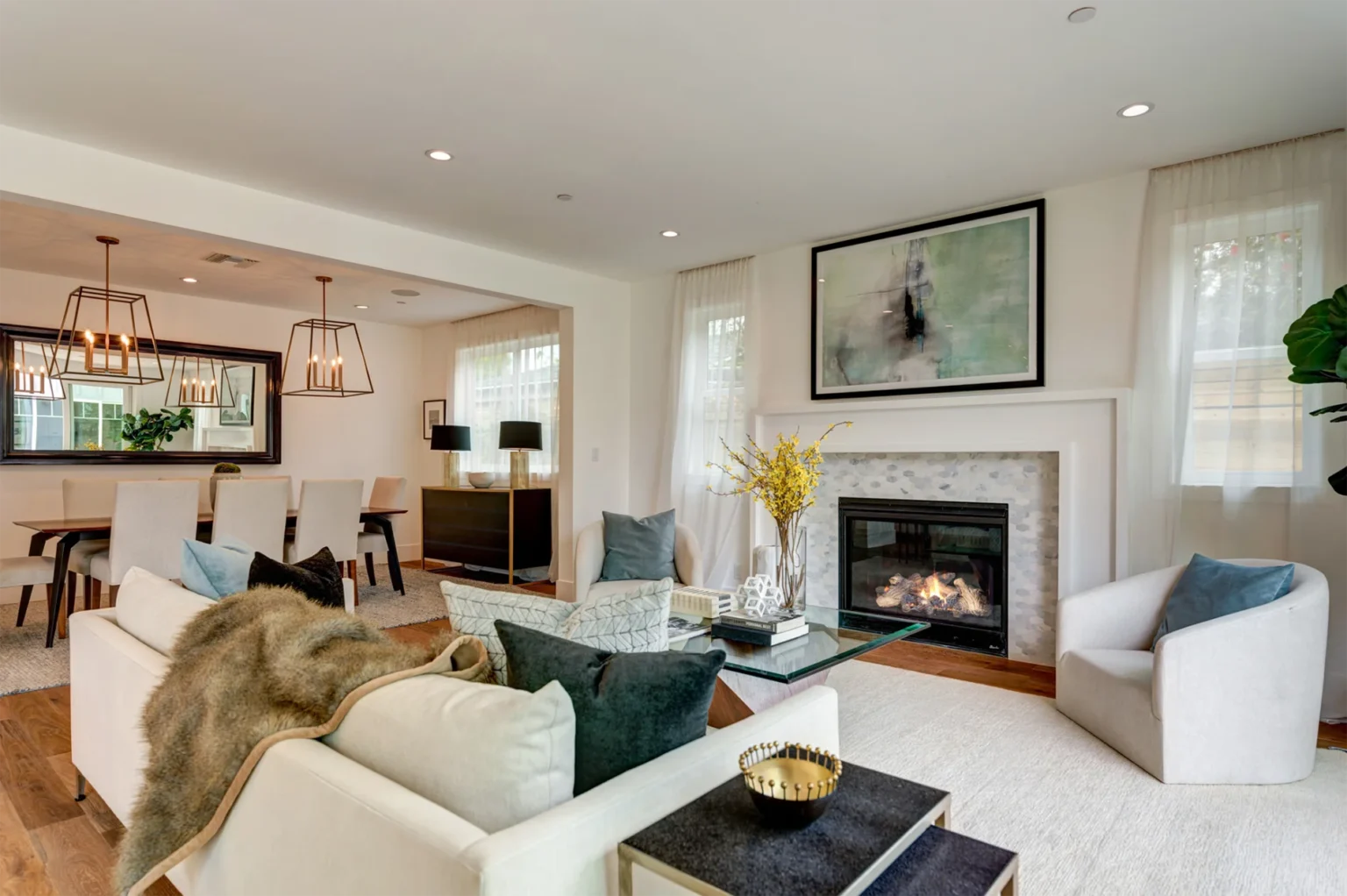 Brentwood Modern Farmhouse Living room with fireplace