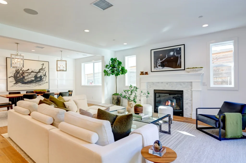 Hollywood custom home living room fireplace