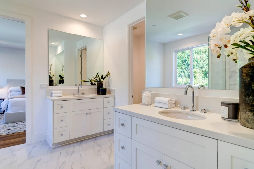 Hollywood custom home master bathroom with two vanities