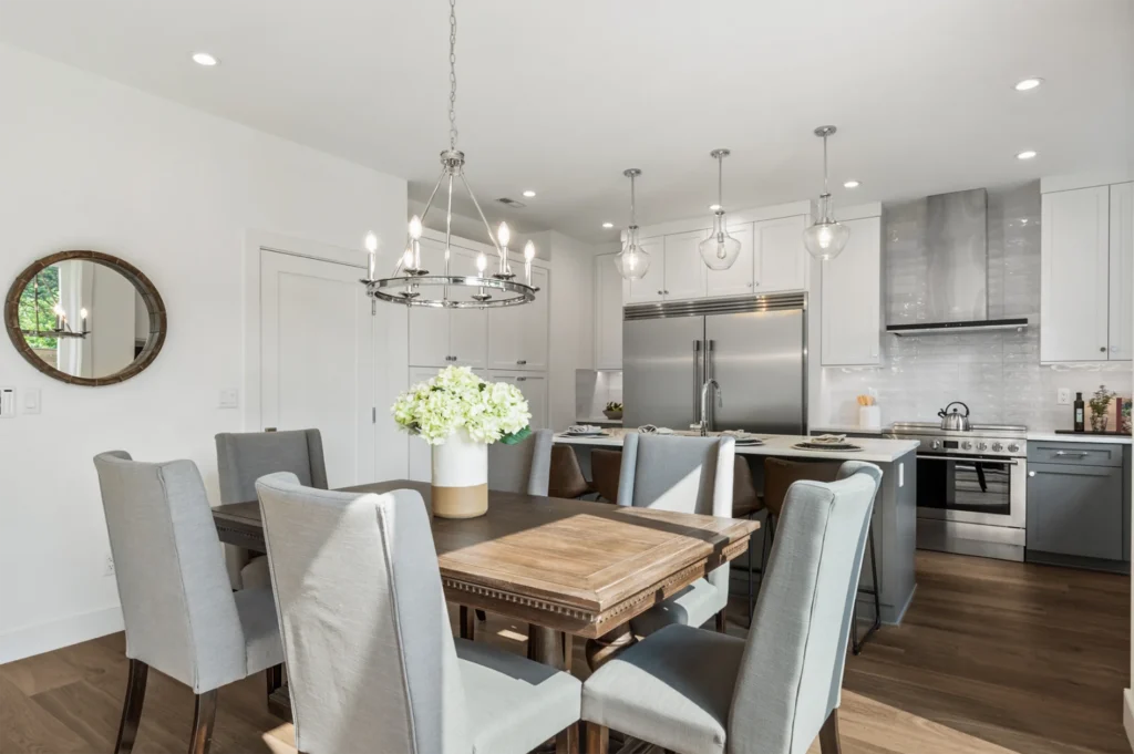 Seattle Traditional Style home dining room table and lighting