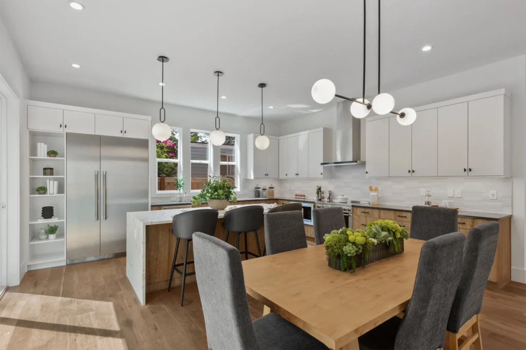 Seattle Transitional Style Home Interior, Kitchen and Dining Area
