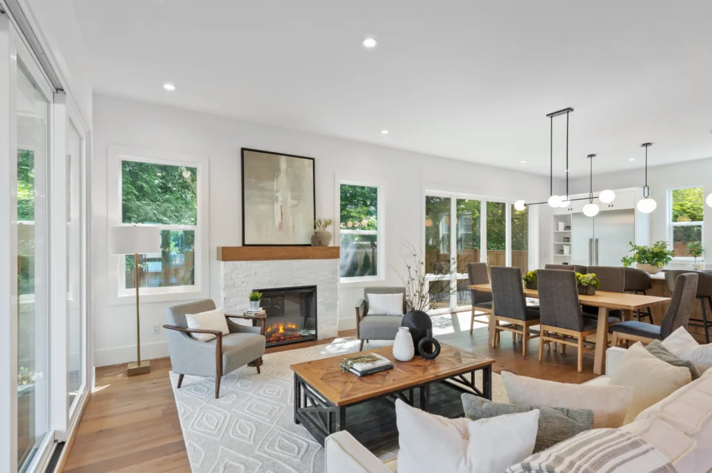 Seattle Transitional Style Home Interior Living room with fireplace