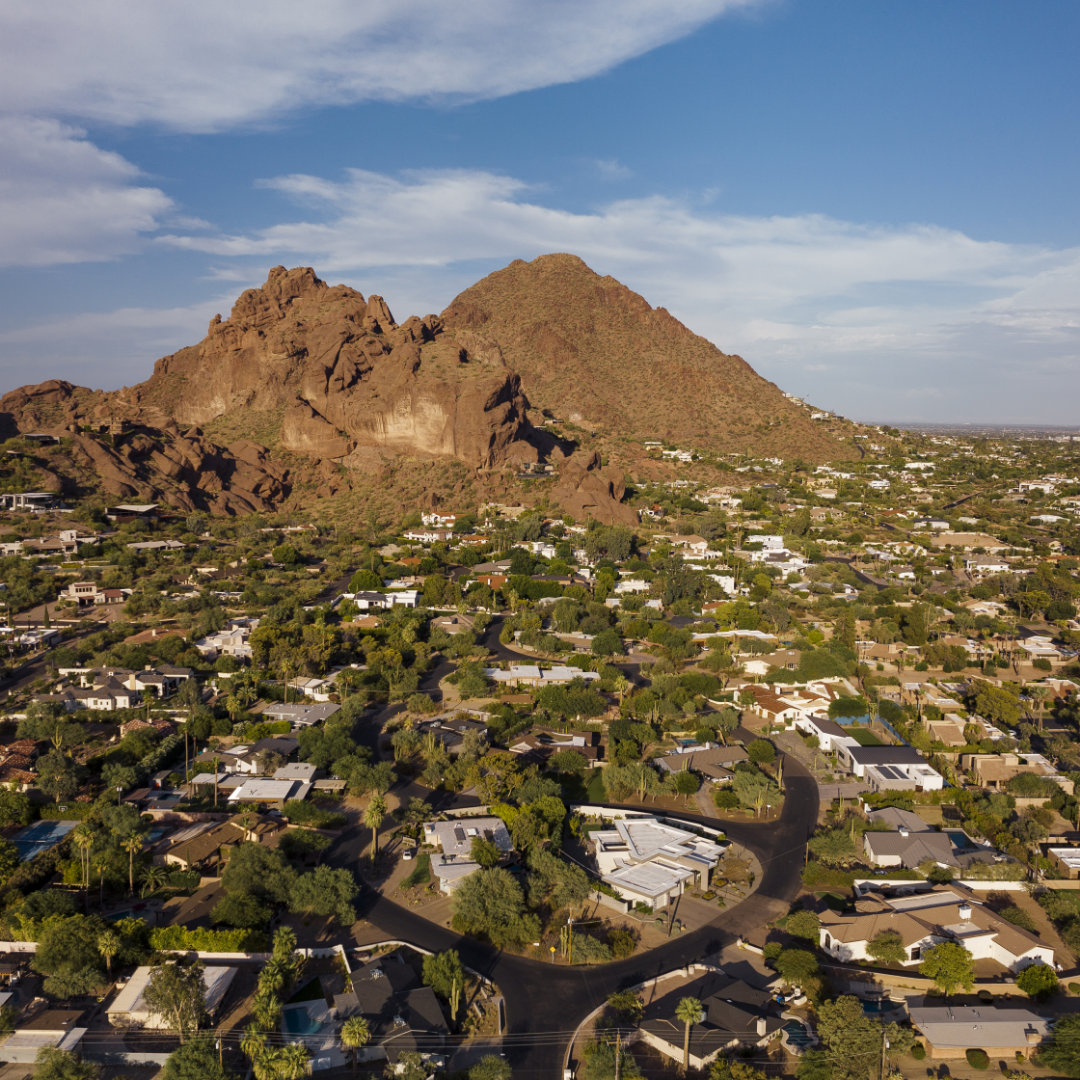 Drone image of Camelback Mountain in Phoenix, Arizona