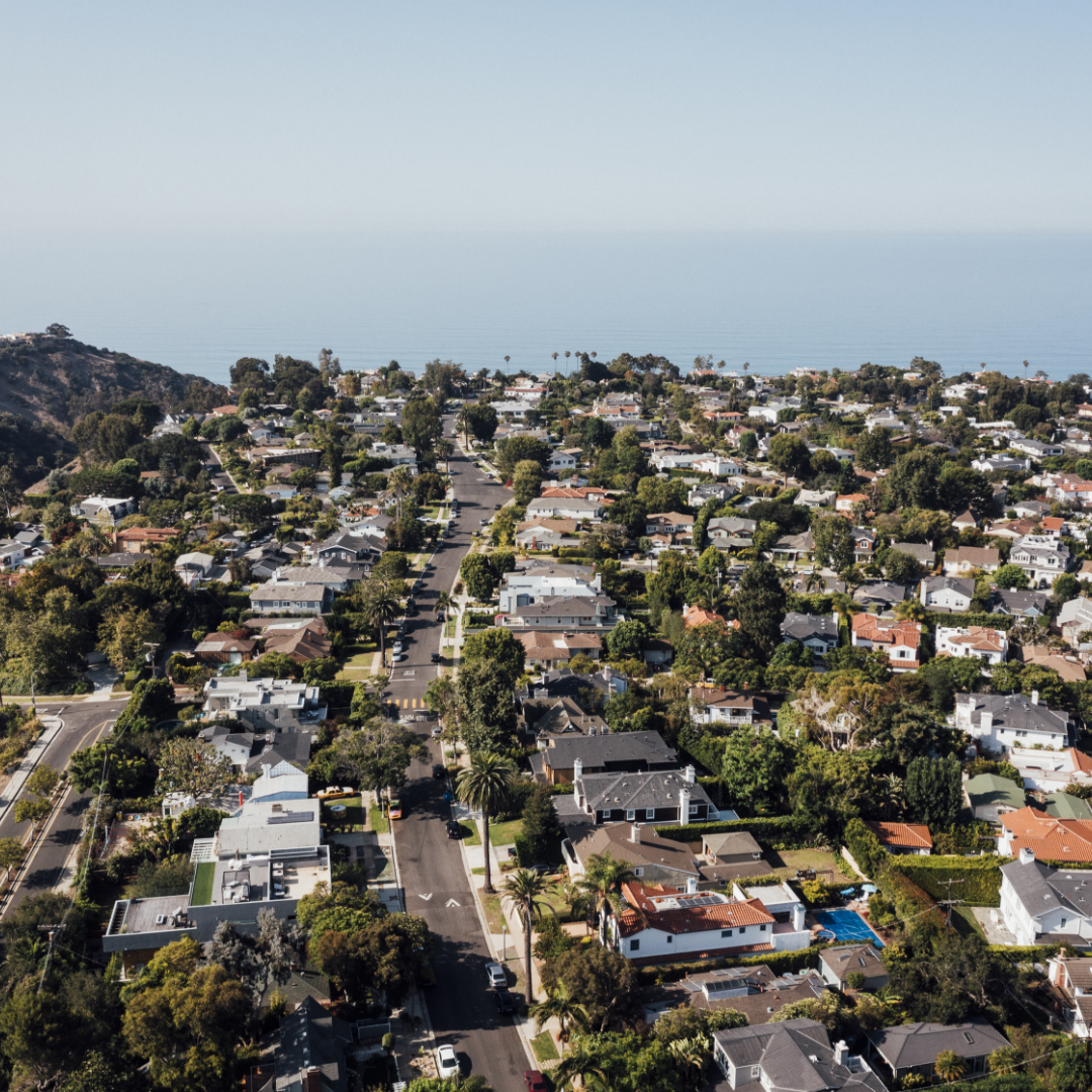 Aerial image of Southern California coastal neighborhood Pacific Palisades