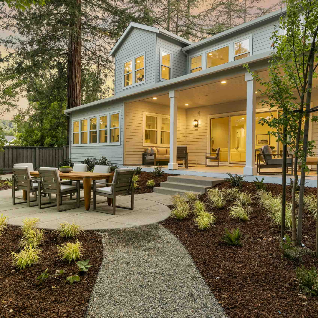 Exterior yard with outdoor patio and covered patio in thomas james homes backyard