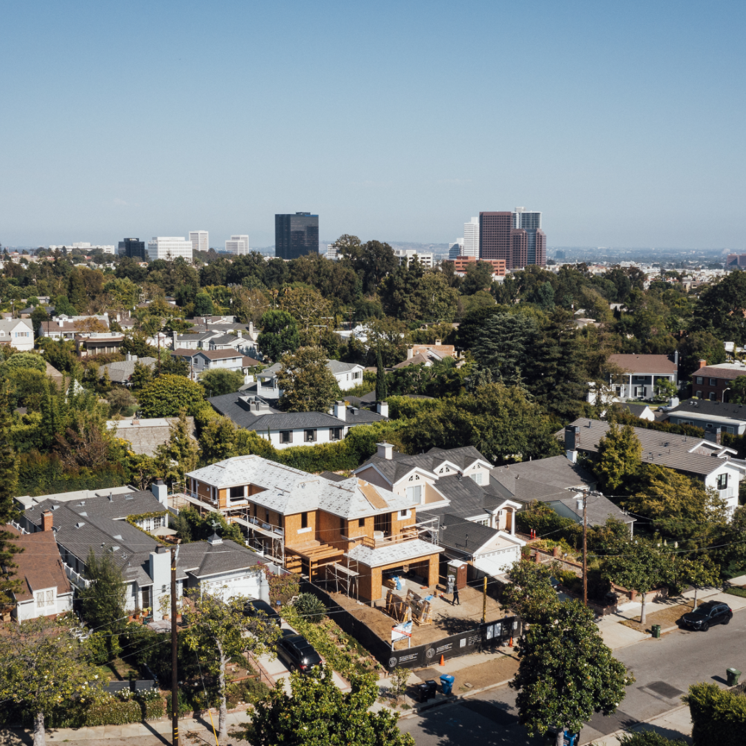 Aerial image of TJH home under construction in Los Angeles area