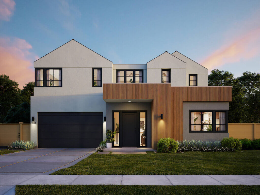 TJH Willow rendering — modern elevation with curated finishes and Southern California curb appeal.