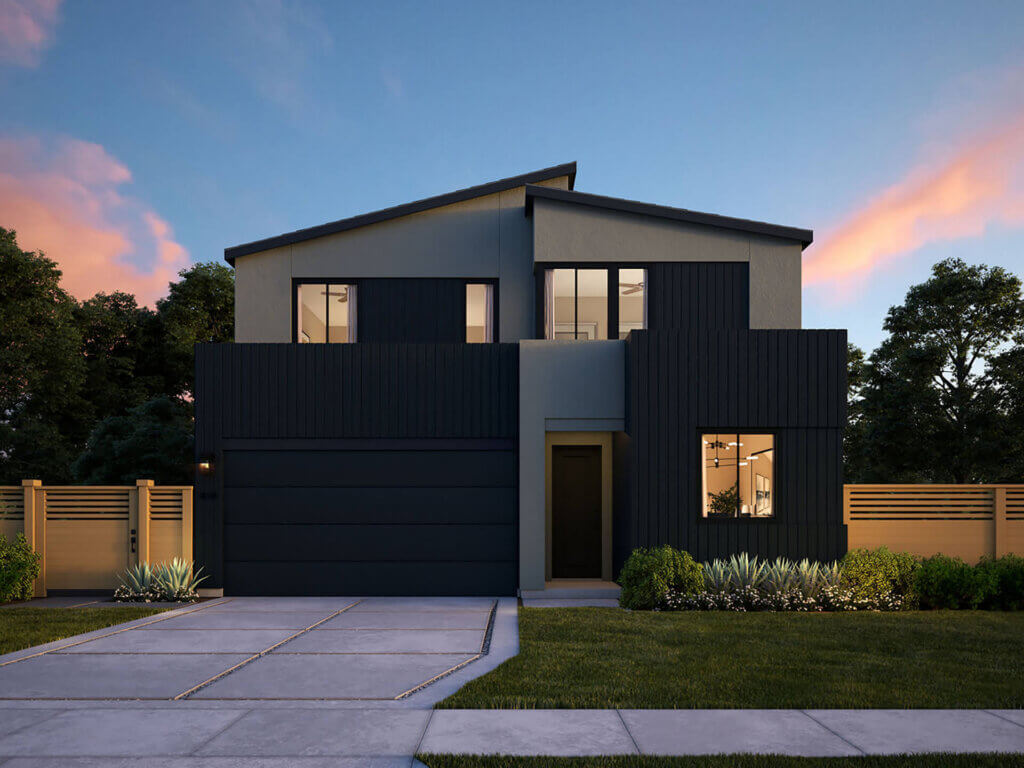 TJH Wisteria rendering — modern elevation with curated finishes and Southern California curb appeal.