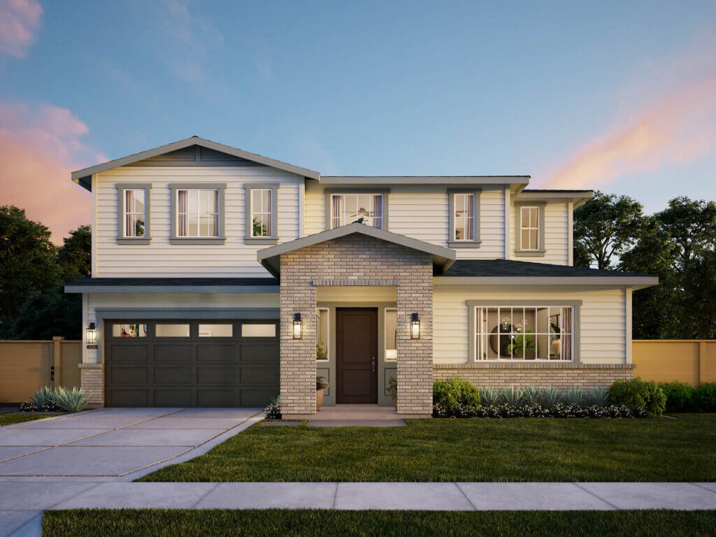 TJH Willow rendering — traditional elevation with curated finishes and Southern California curb appeal.