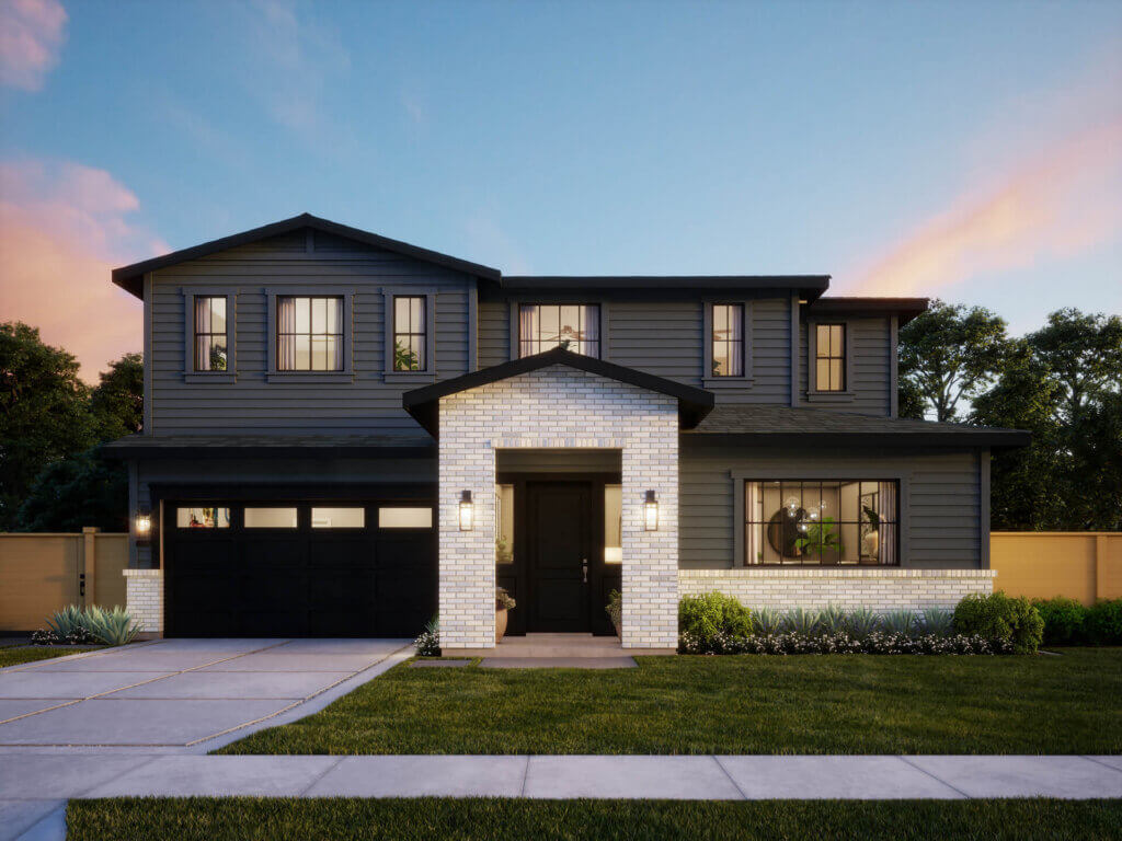 TJH Willow rendering — traditional elevation with curated finishes and Southern California curb appeal.