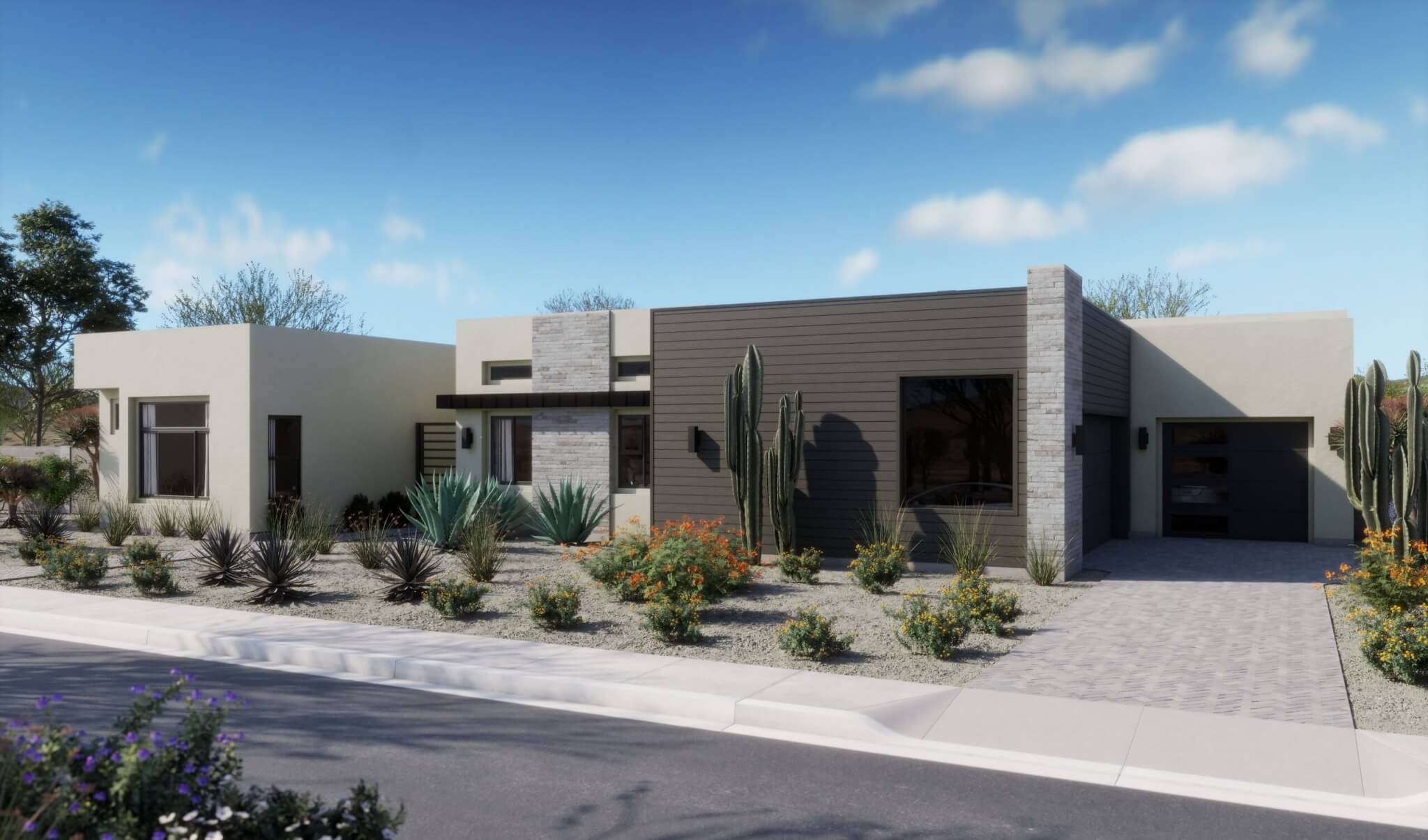 Thomas James Homes Arizona Desert Willow floorplan with a Desert Contemporary exterior style