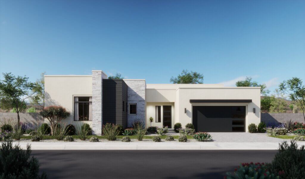 Thomas James Homes Arizona Mesquite floorplan with a Modern exterior style