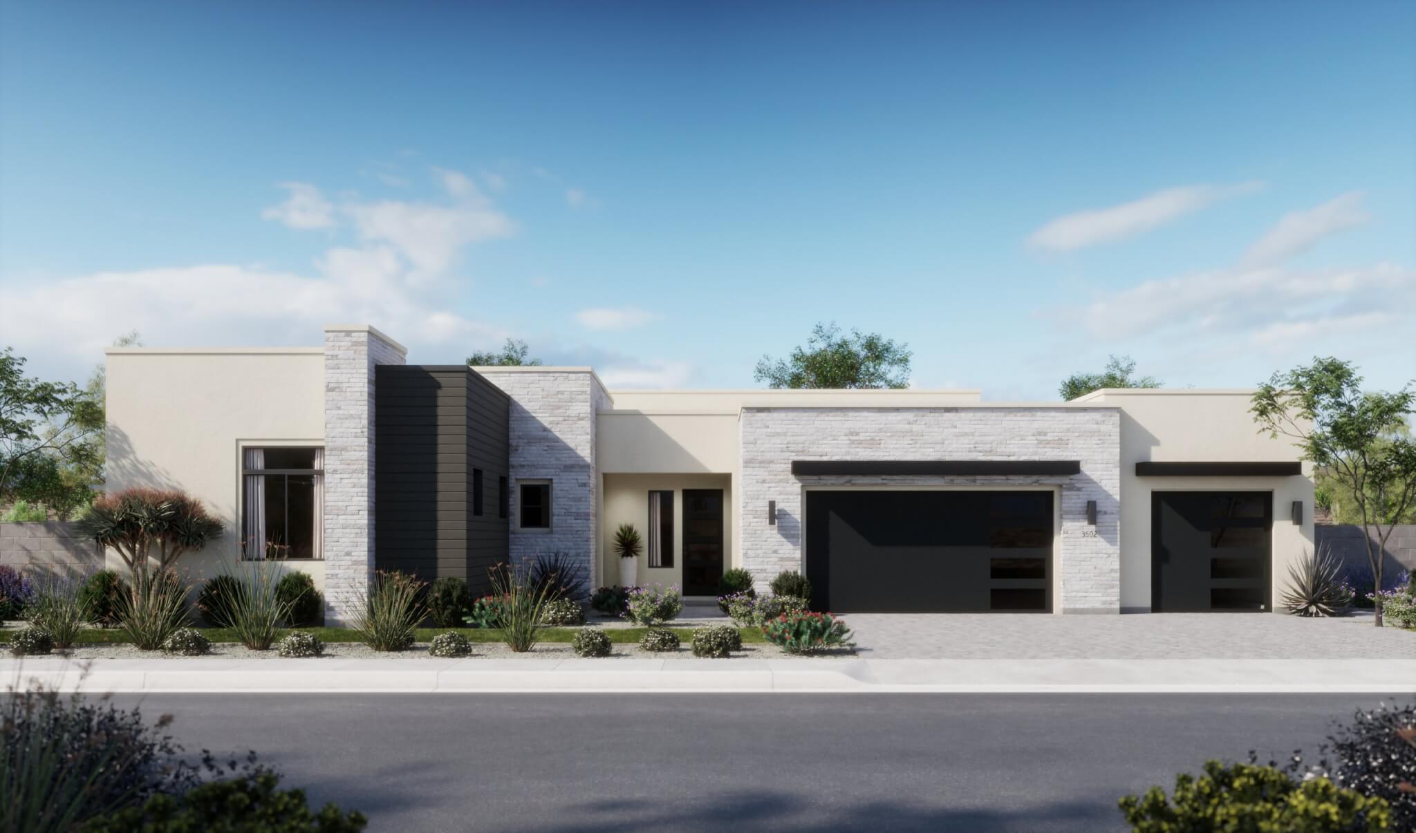 Thomas James Homes Arizona Mesquite floorplan with a Modern exterior style