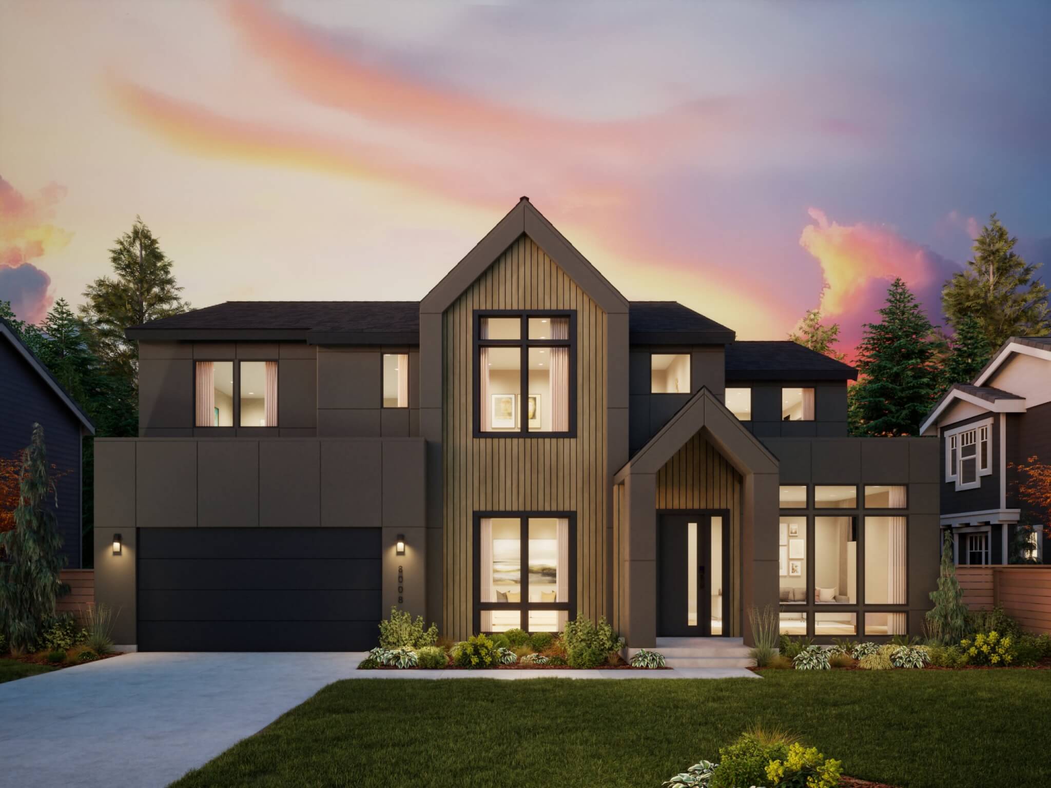 Thomas James Homes Pacific Northwest Sawyer floorplan with a Scandinavian exterior style