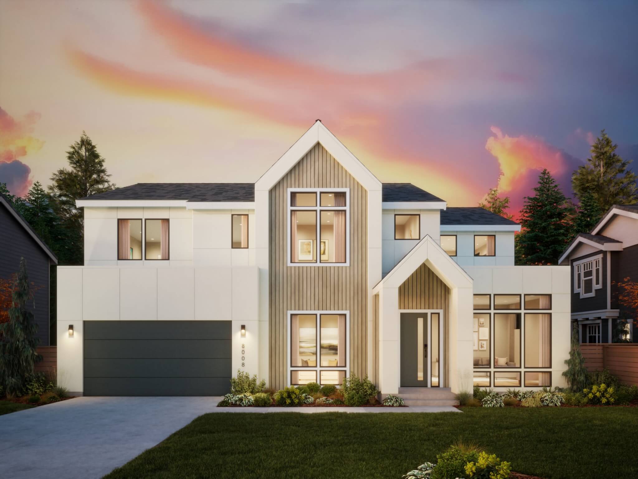Thomas James Homes Pacific Northwest Sawyer floorplan with a Scandinavian exterior style