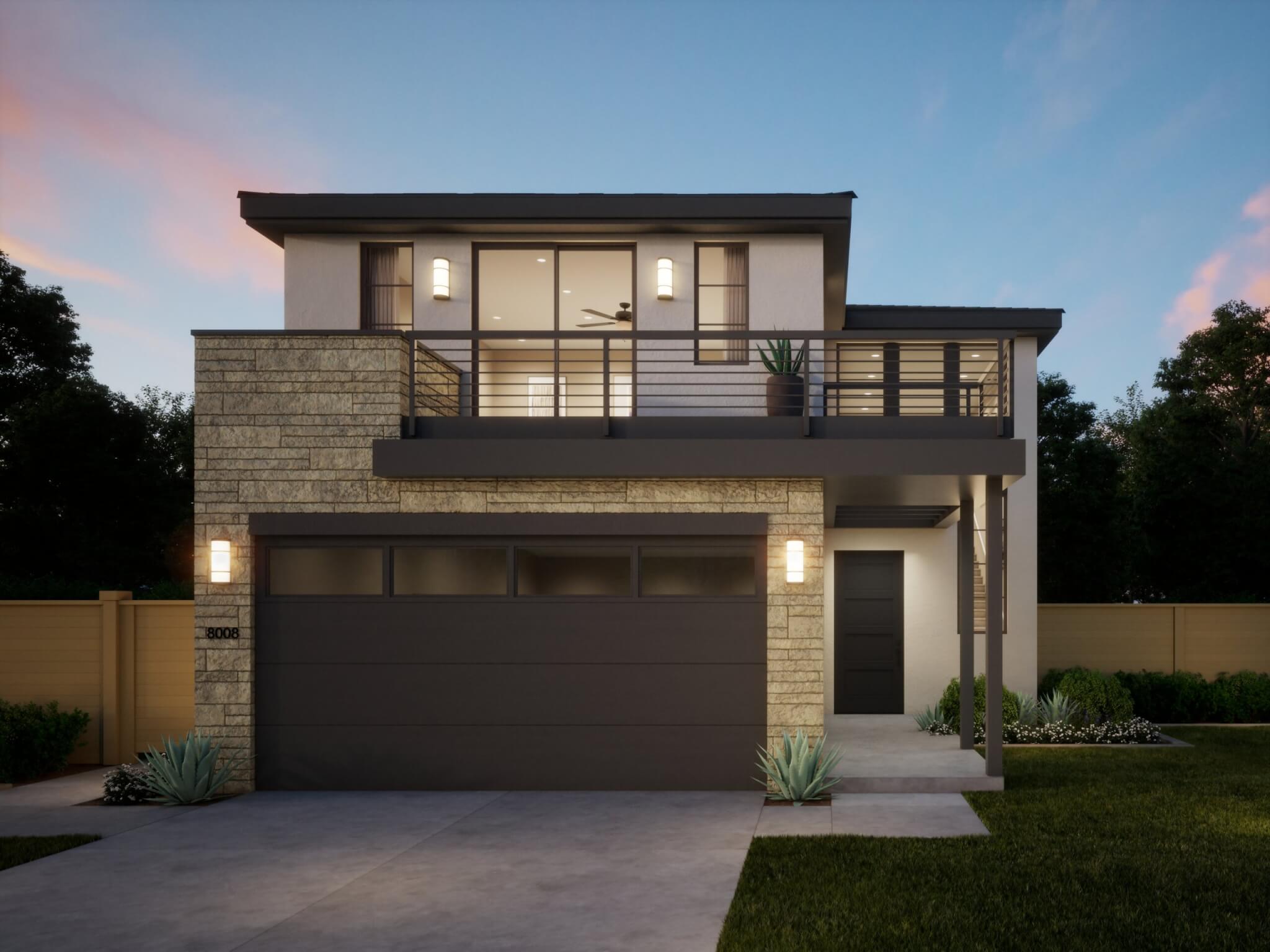 Thomas James Homes Southern California Ponderosa floorplan with a Transitional exterior style