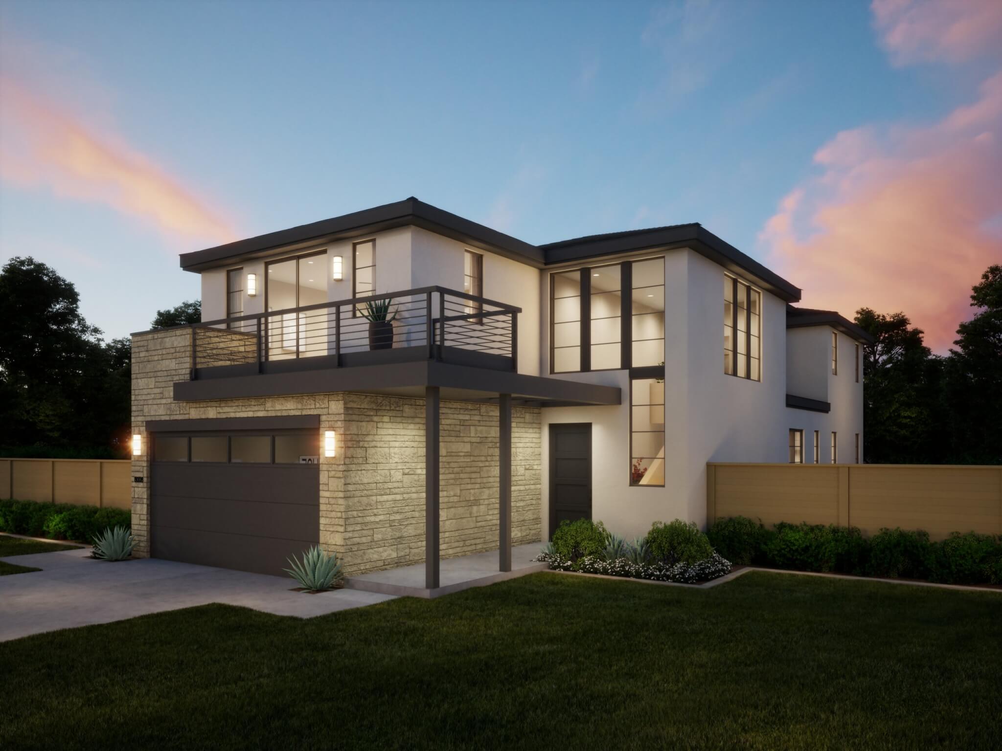 Thomas James Homes Southern California Ponderosa floorplan with a Transitional exterior style
