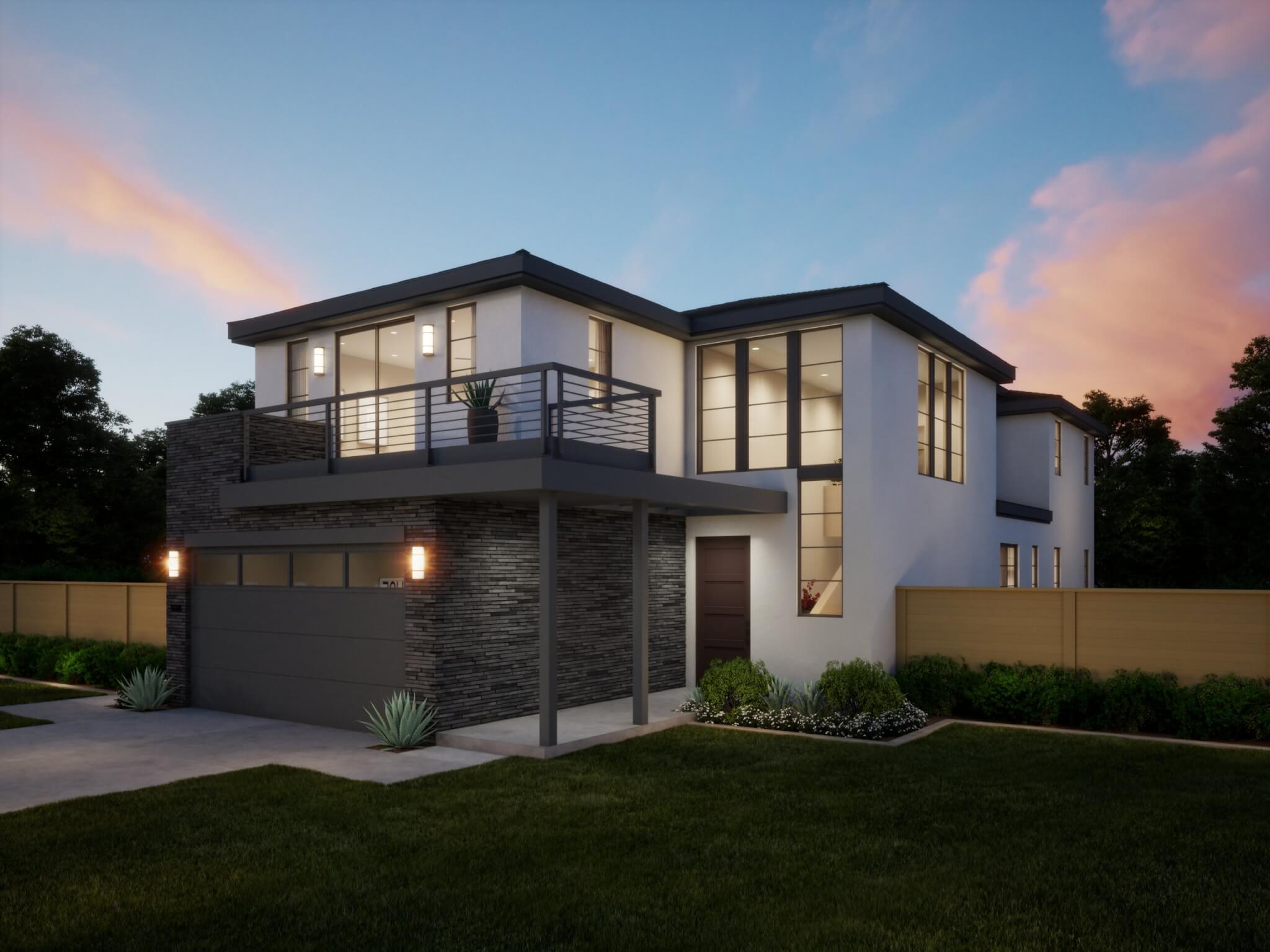 Thomas James Homes Southern California Ponderosa floorplan with a Transitional exterior style