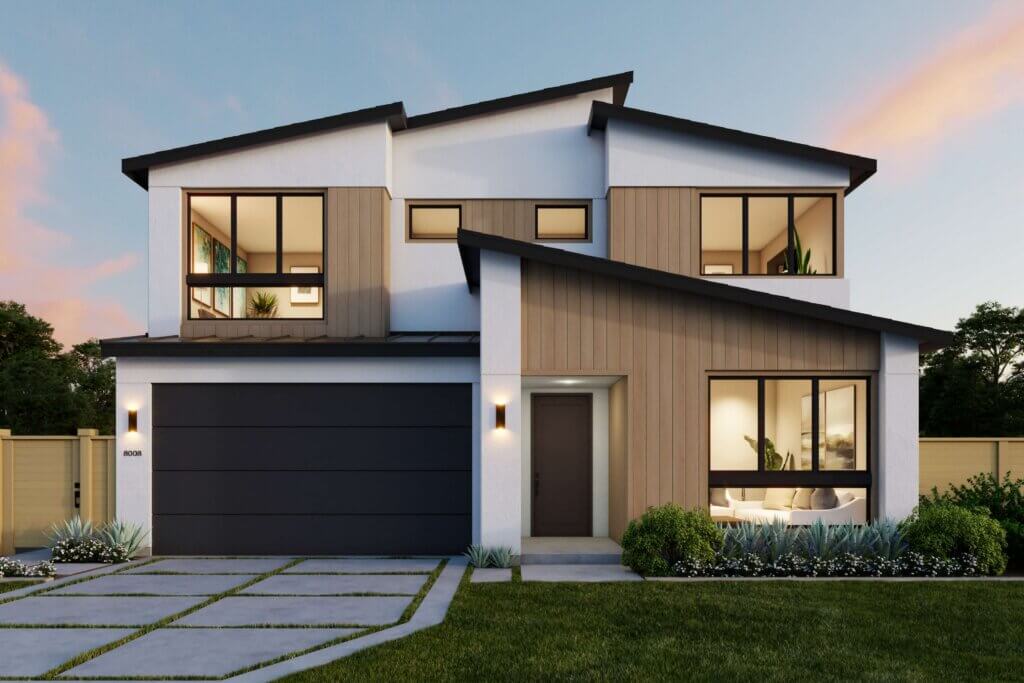 Thomas James Homes Southern California Hawthorne floorplan with a Modern exterior style