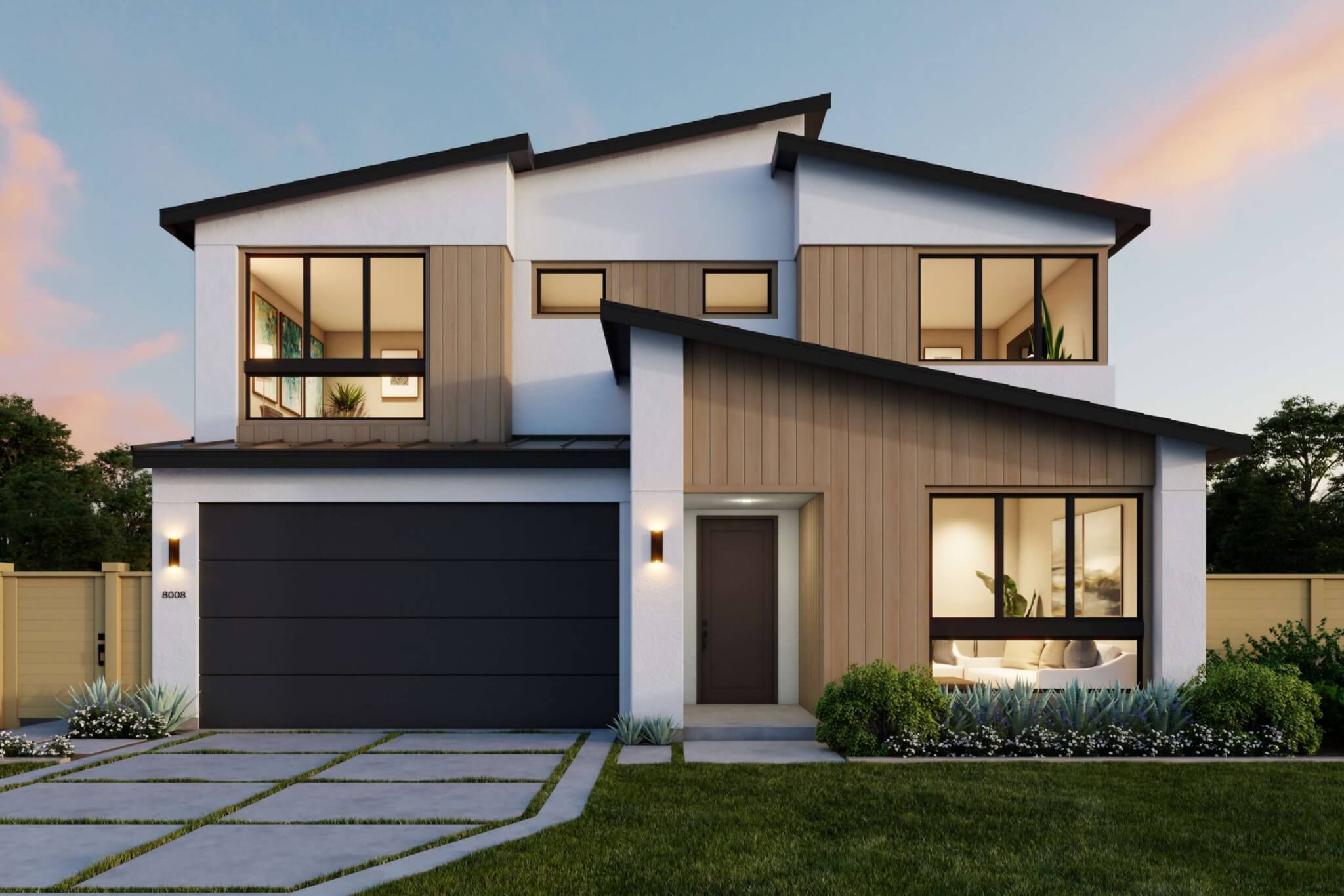 Thomas James Homes Southern California Hawthorne floorplan with a Modern exterior style