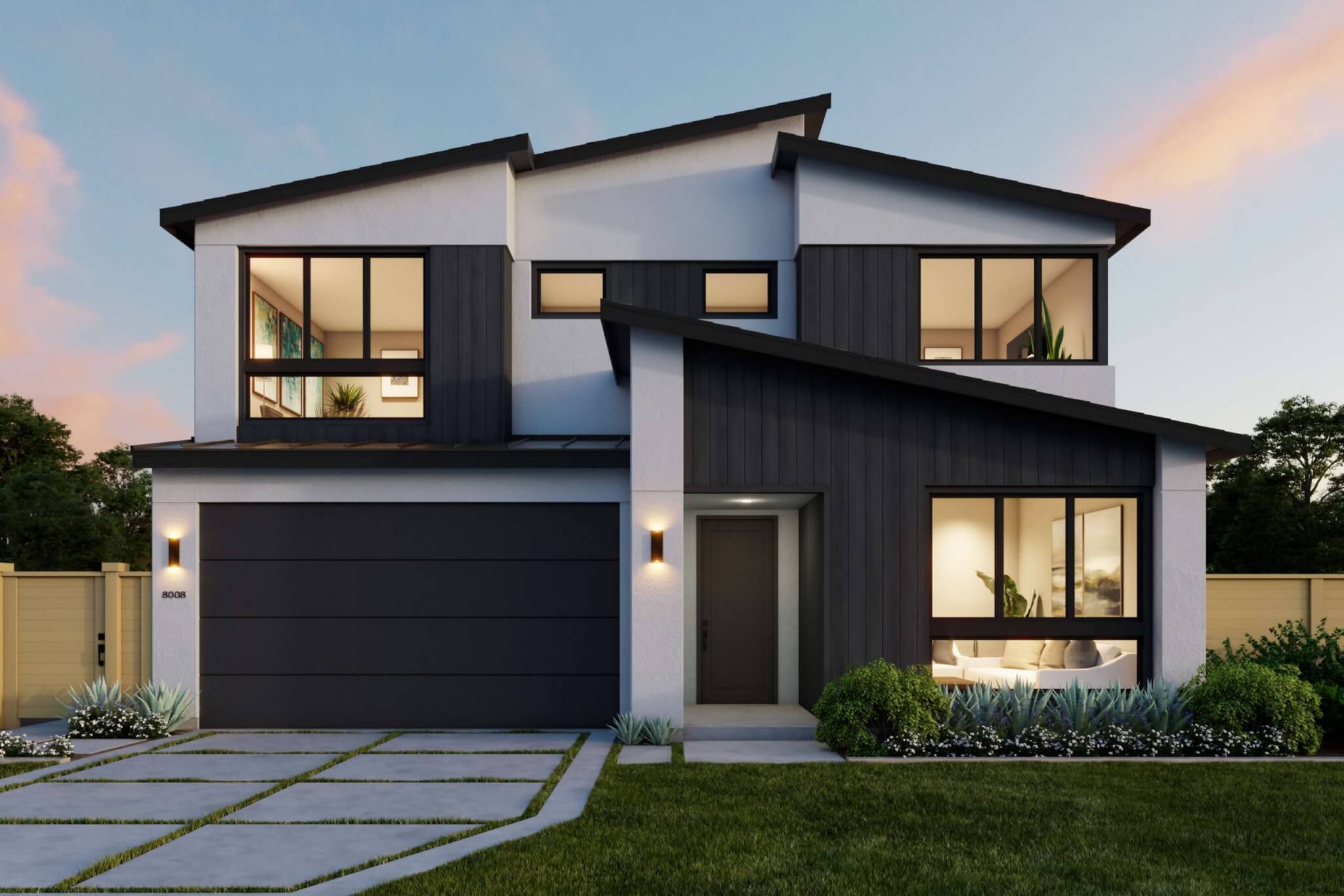 Thomas James Homes Southern California Hawthorne floorplan with a Modern exterior style