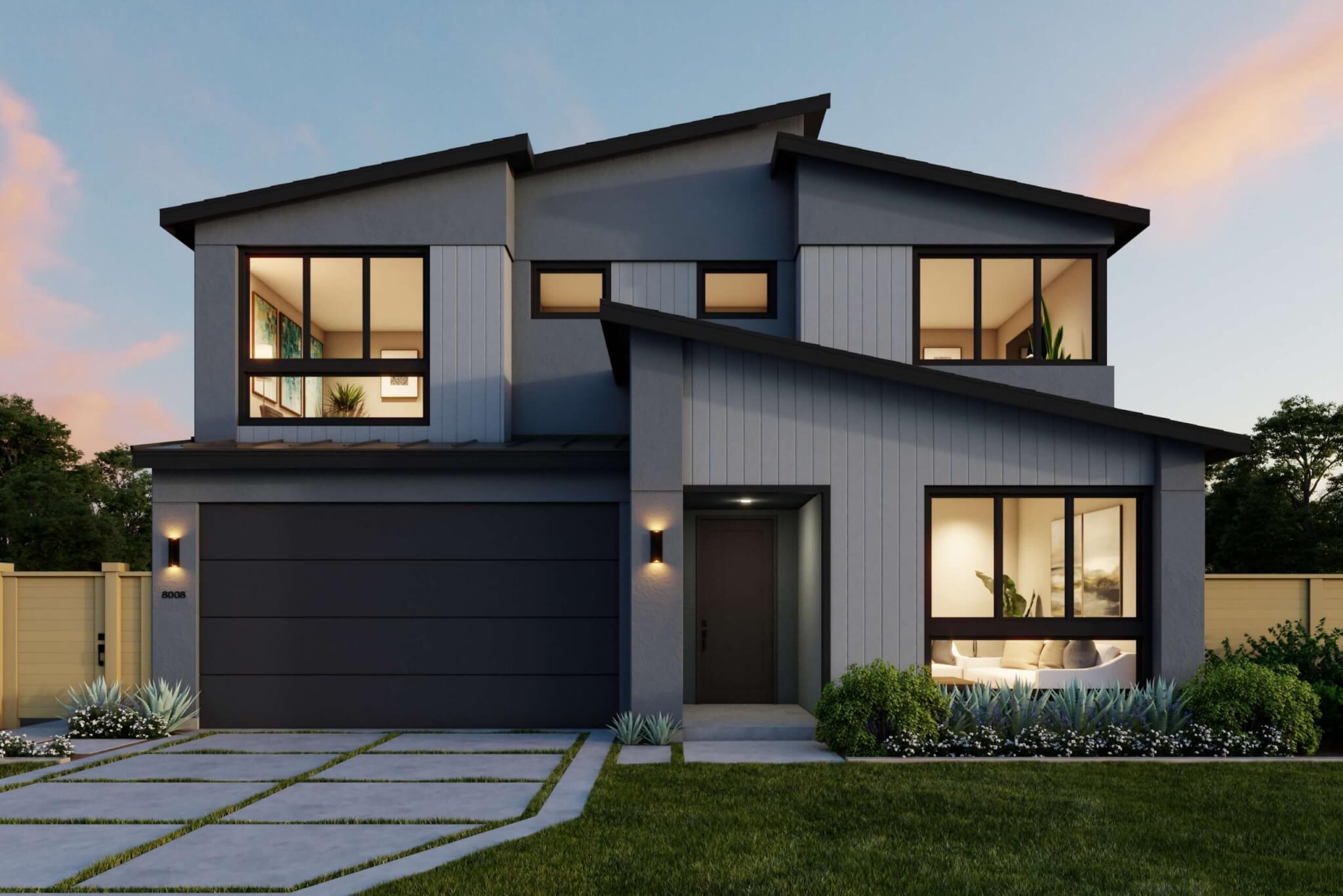Thomas James Homes Southern California Hawthorne floorplan with a Modern exterior style