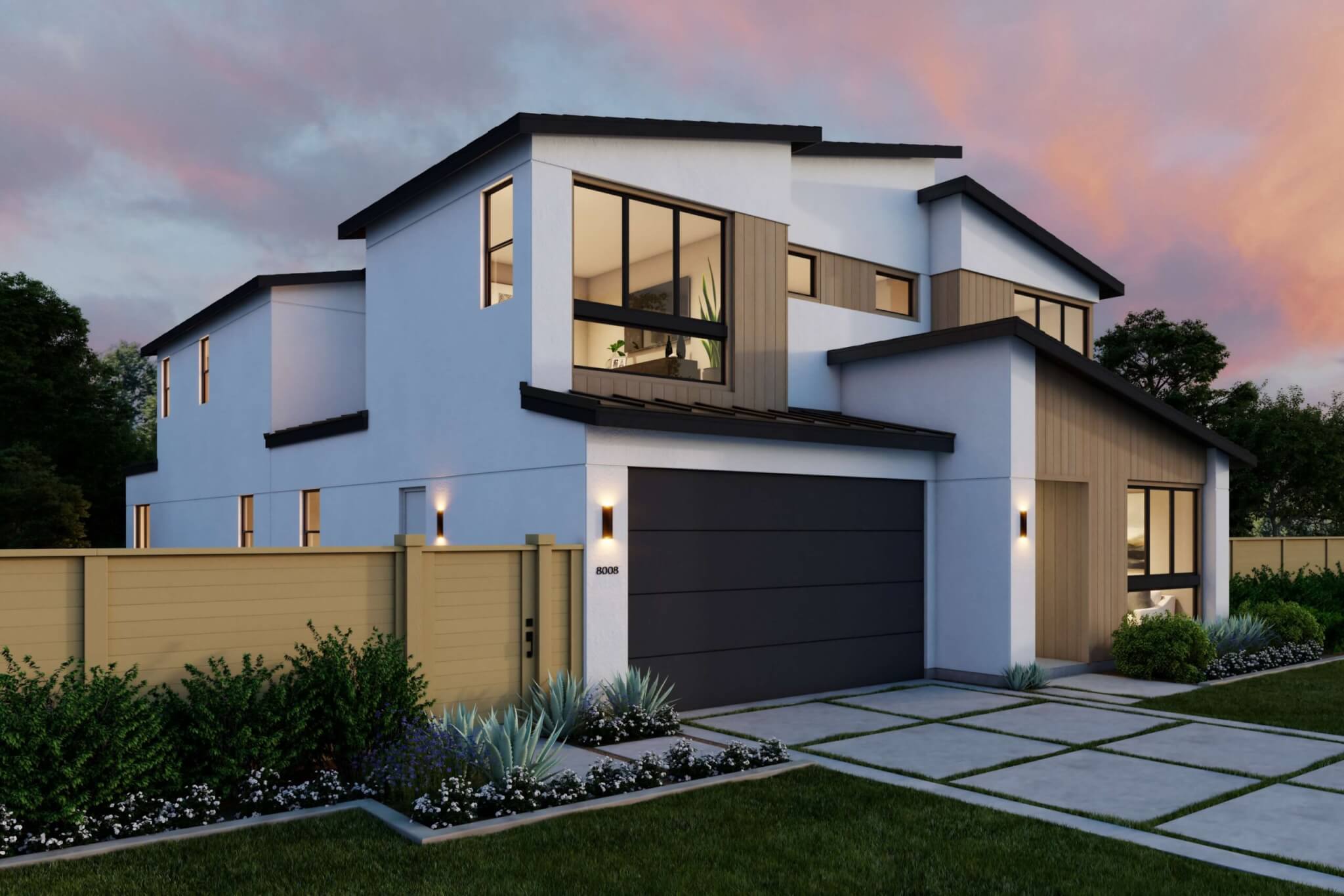 Thomas James Homes Southern California Hawthorne floorplan with a Modern exterior style