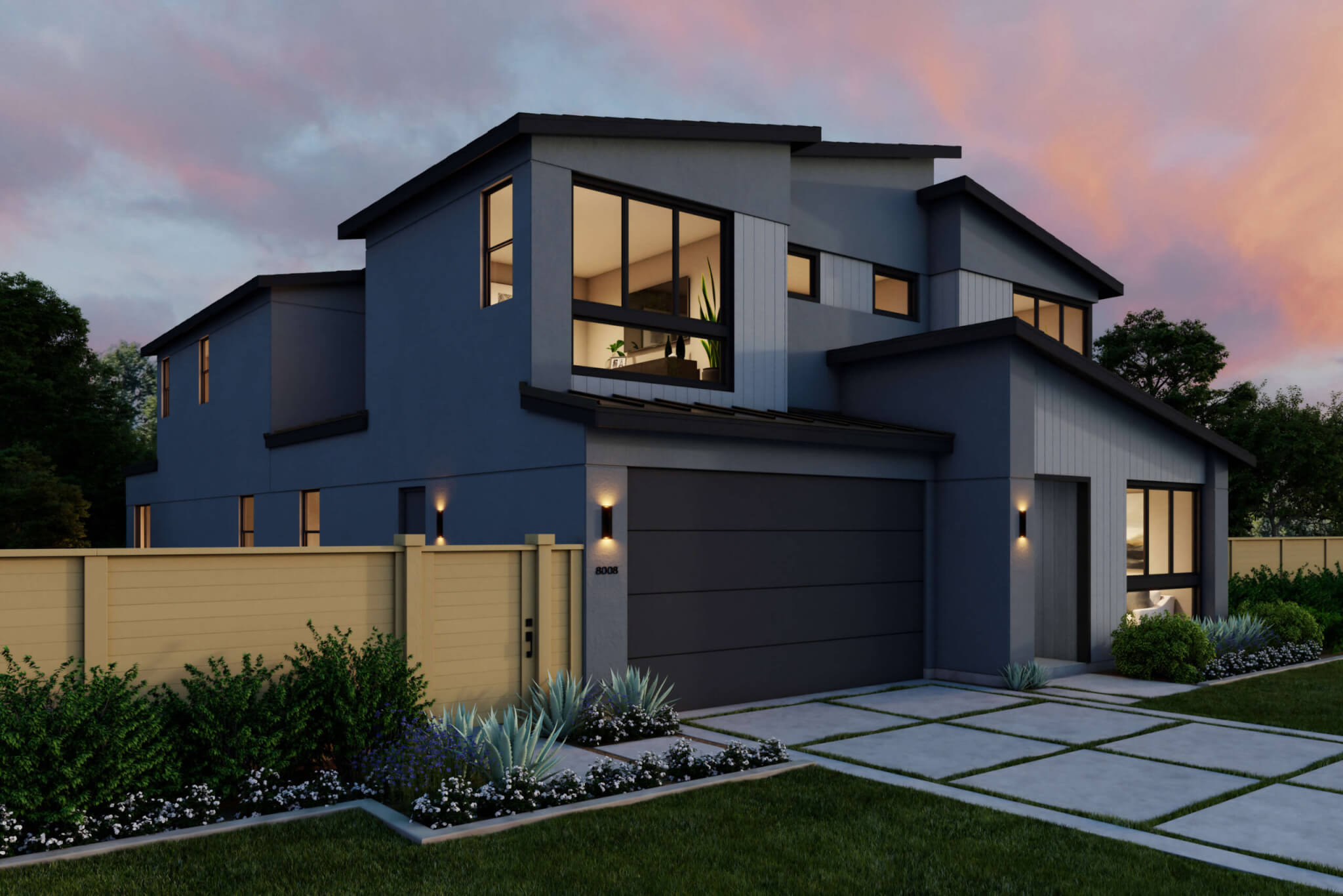 Thomas James Homes Southern California Hawthorne floorplan with a Modern exterior style