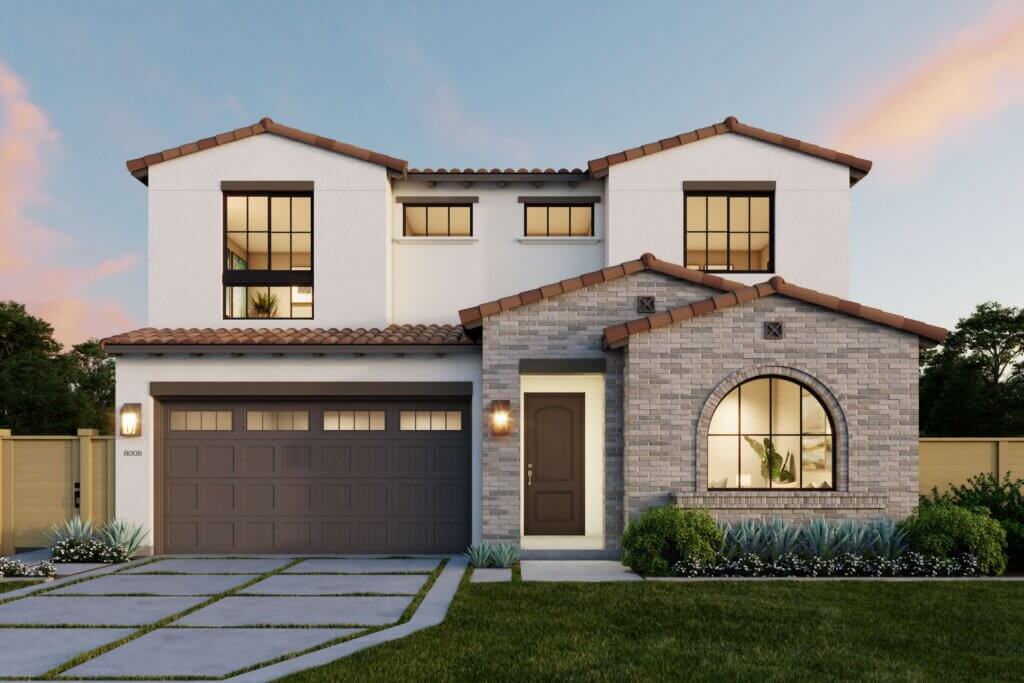 Thomas James Homes Southern California Hawthorne floorplan with a Spanish exterior style