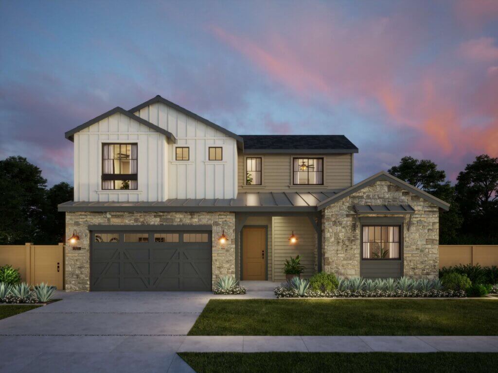 Thomas James Homes Southern California Olive floorplan with a Farmhouse exterior style