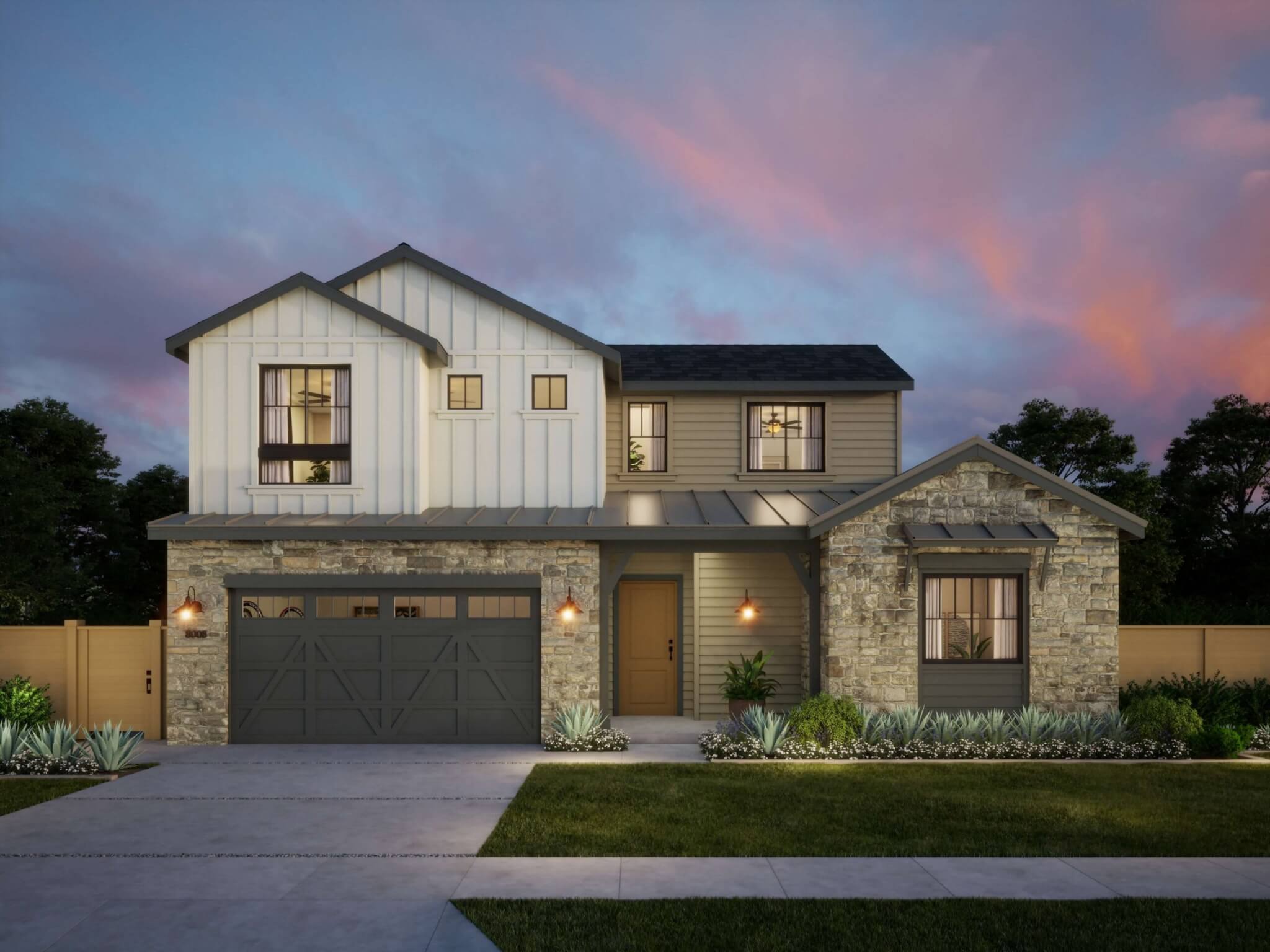 Thomas James Homes Southern California Olive floorplan with a Farmhouse exterior style