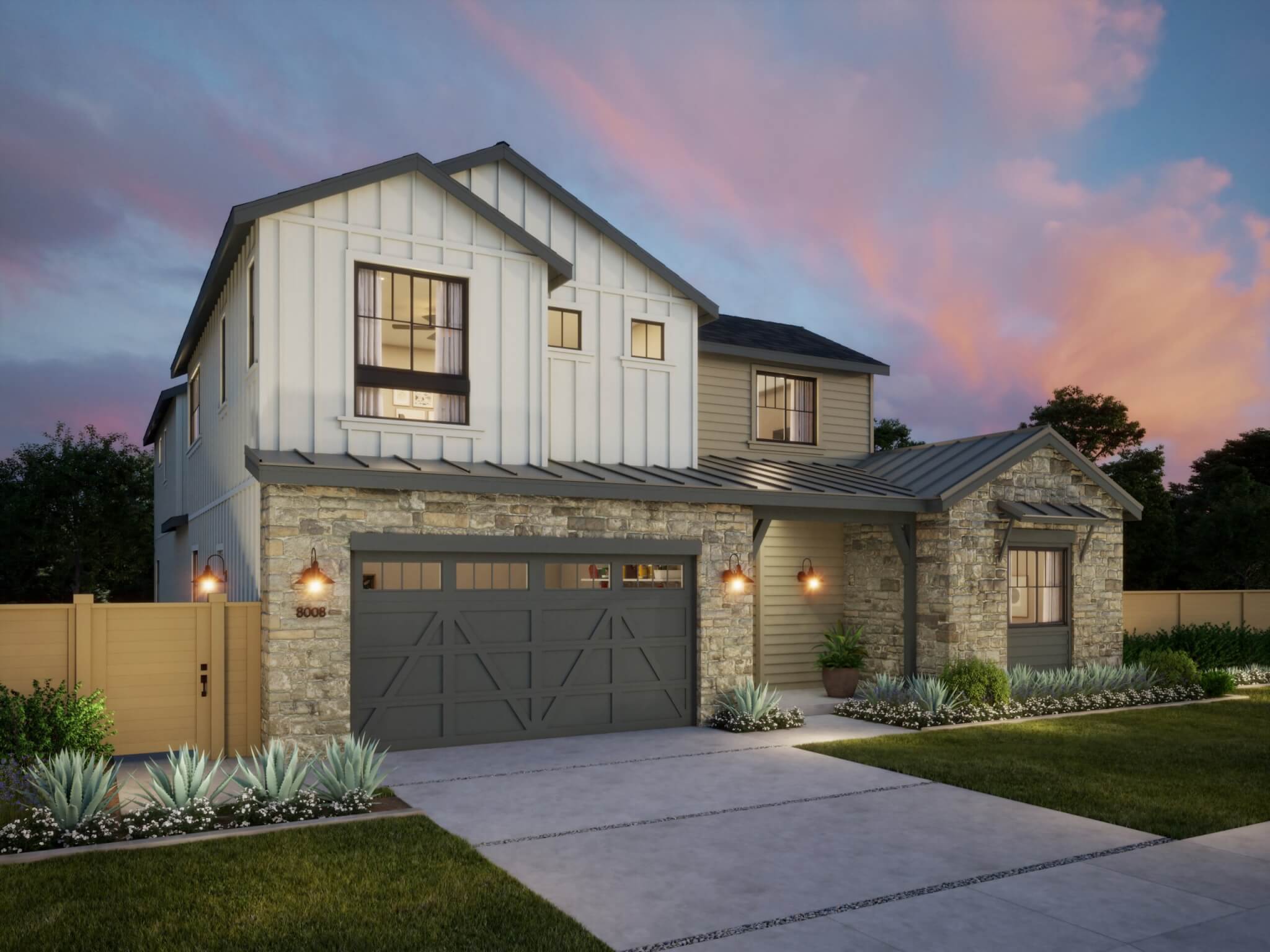 Thomas James Homes Southern California Olive floorplan with a Farmhouse exterior style