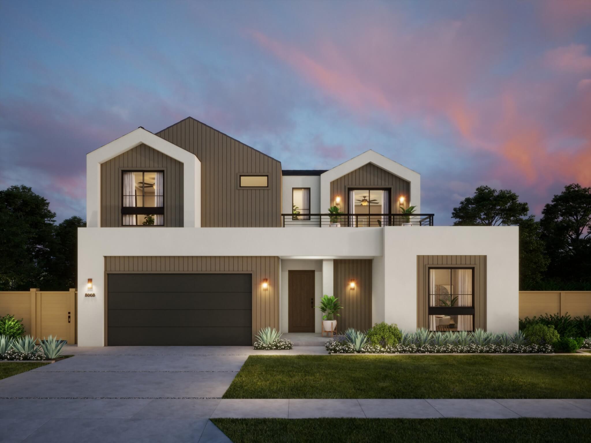 Thomas James Homes Southern California Olive floorplan with a Modern exterior style