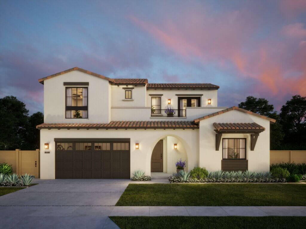 Thomas James Homes Southern California Olive floorplan with a Spanish exterior style