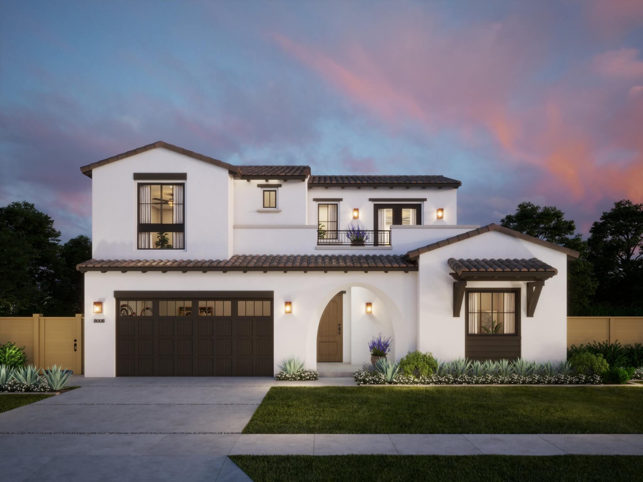 Thomas James Homes Southern California Olive floorplan with a Spanish exterior style