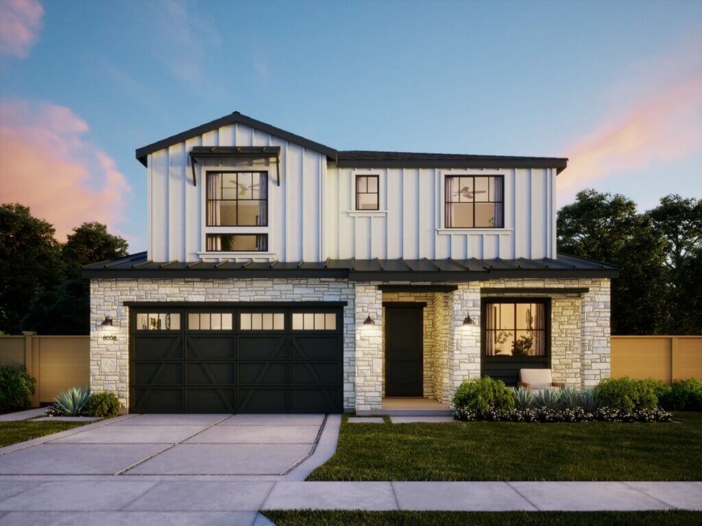 Thomas James Homes Southern California Palisade floorplan with a Farmhouse exterior style