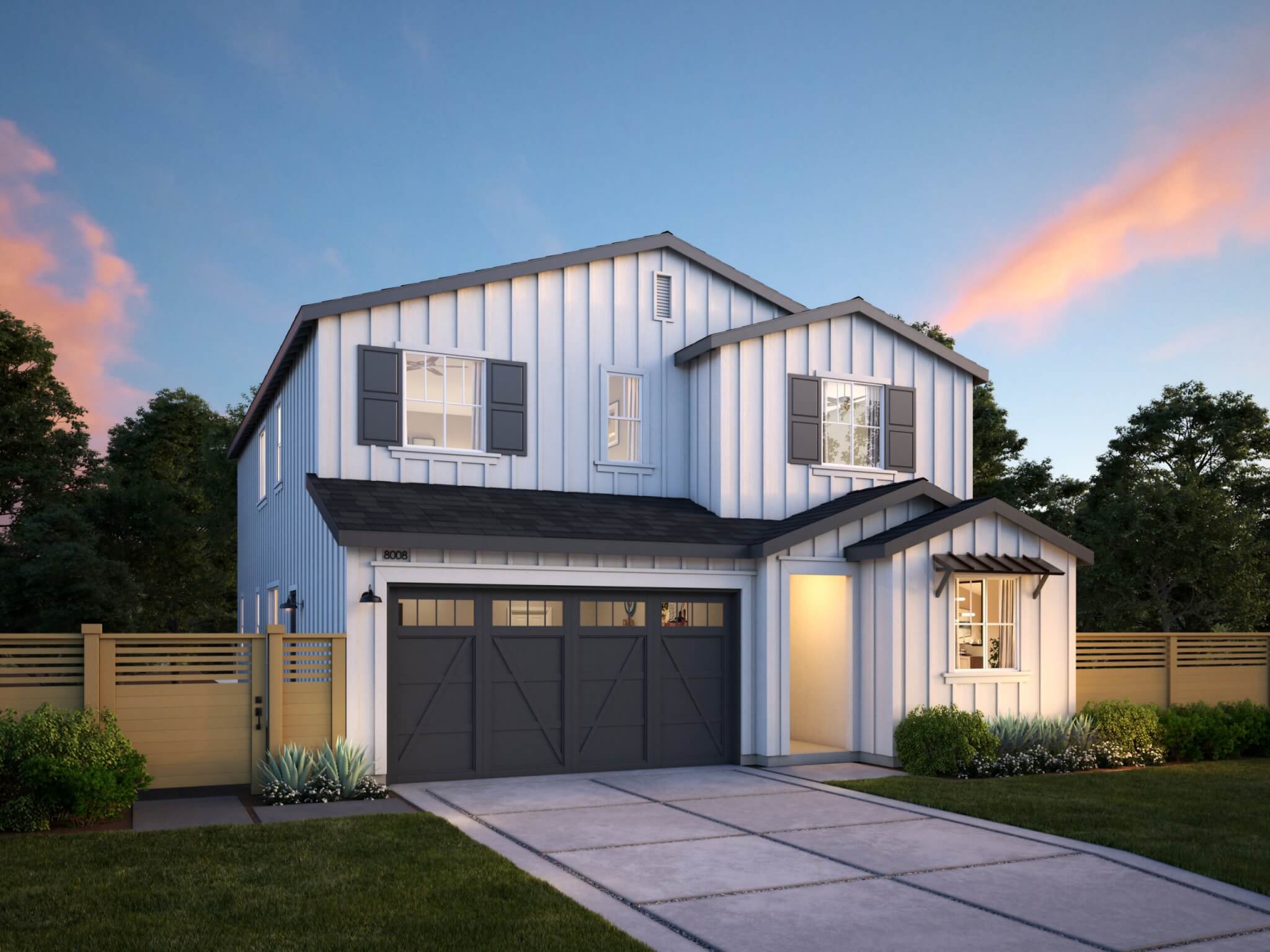 Thomas James Homes Southern California Wisteria floorplan with a Farmhouse exterior style