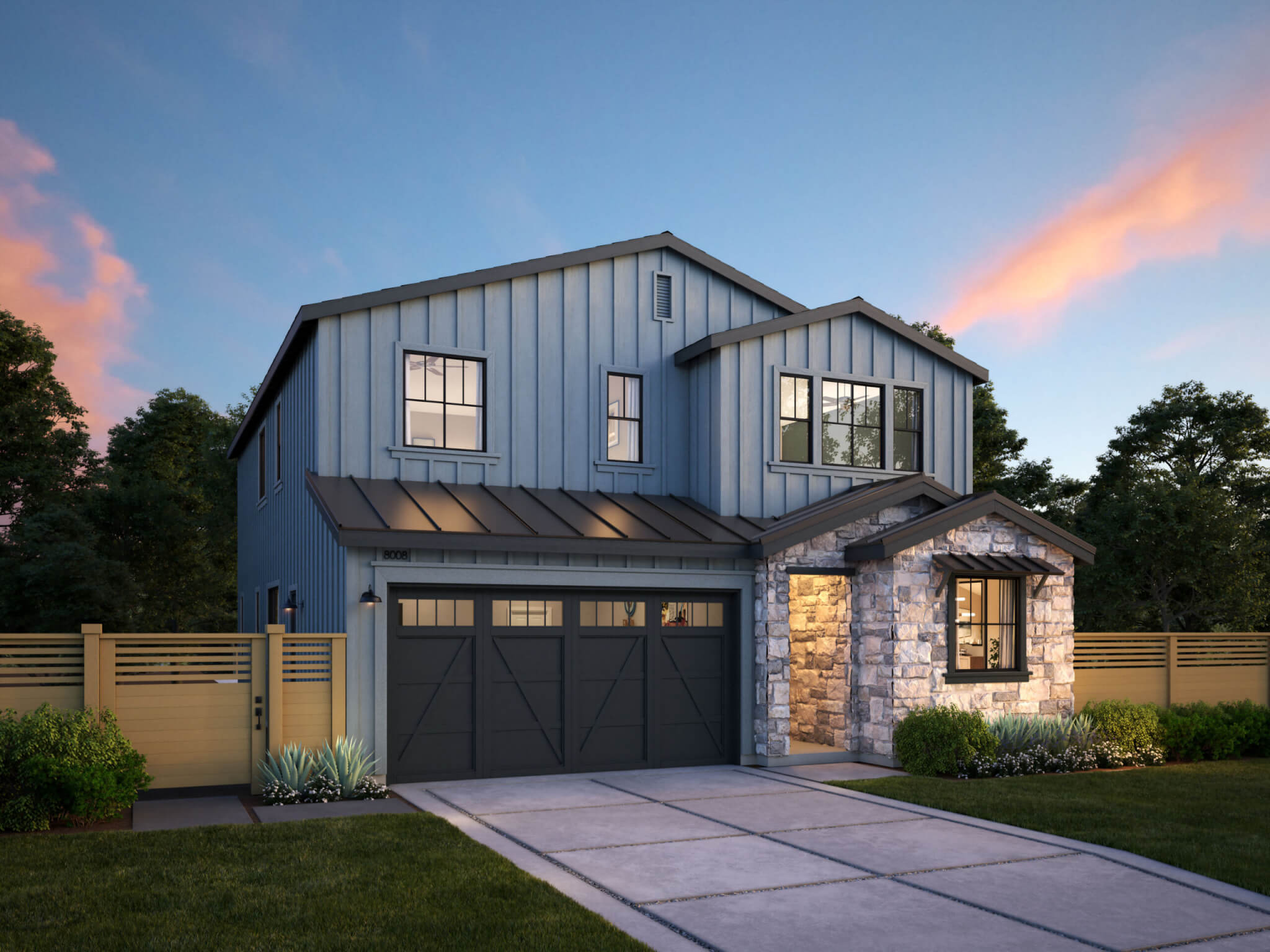 Thomas James Homes Southern California Wisteria floorplan with a Farmhouse exterior style