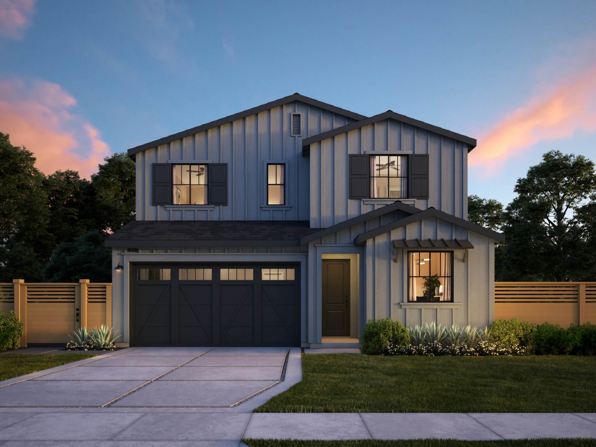 Thomas James Homes Southern California Wisteria floorplan with a Farmhouse exterior style