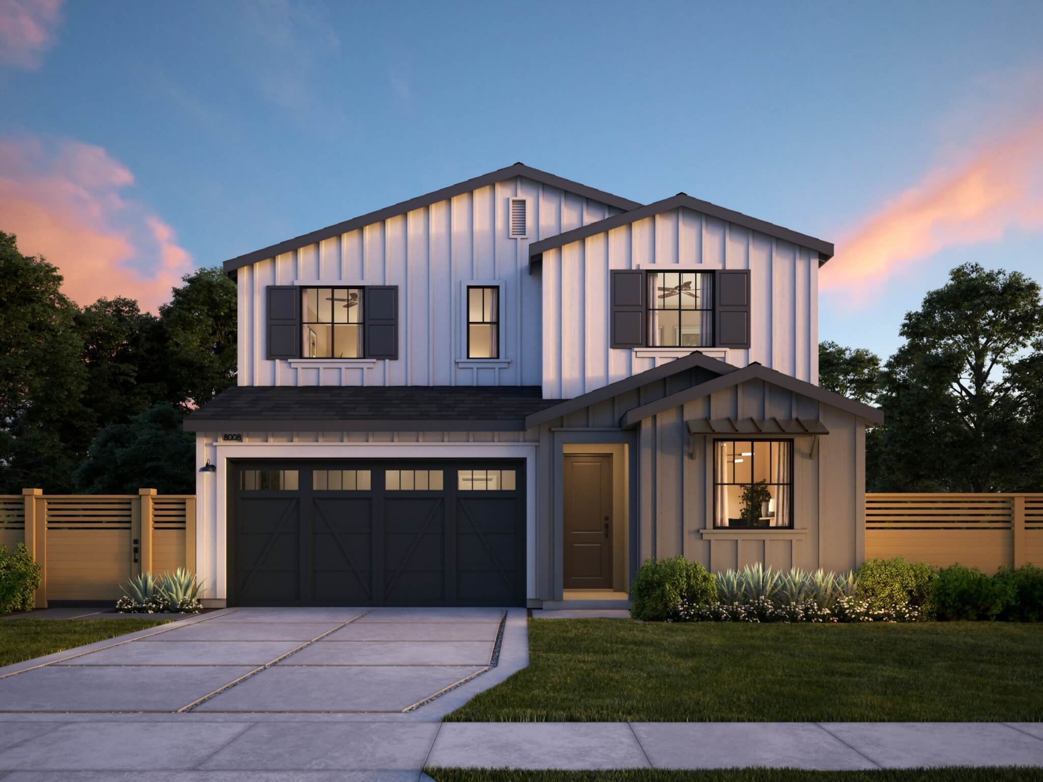 Thomas James Homes Southern California Wisteria floorplan with a Farmhouse exterior style