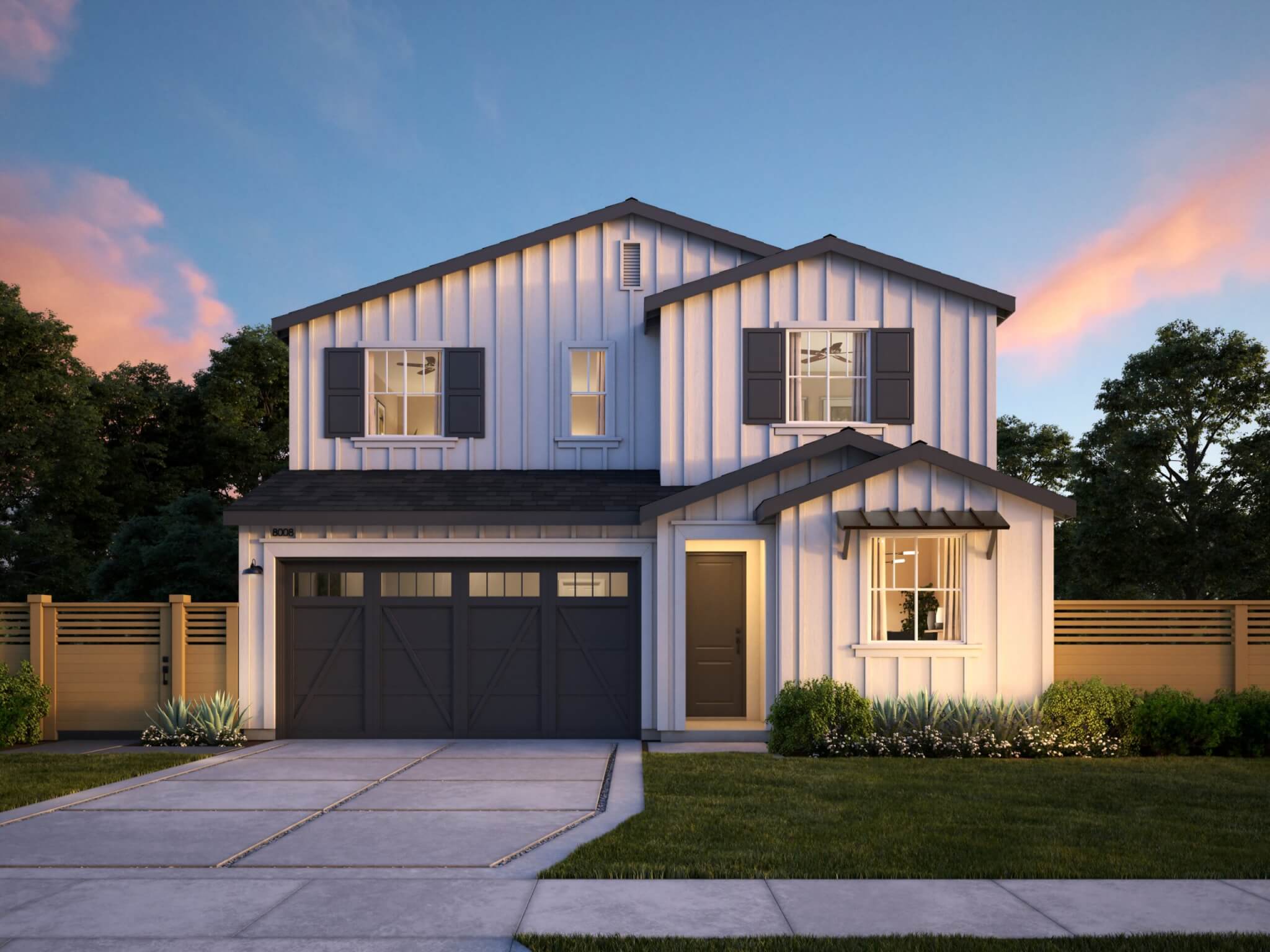 Thomas James Homes Southern California Wisteria floorplan with a Farmhouse exterior style