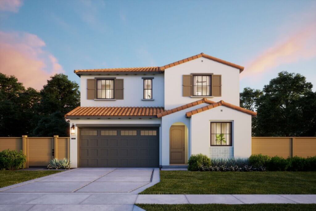 Thomas James Homes Southern California Wisteria floorplan with a Spanish exterior style