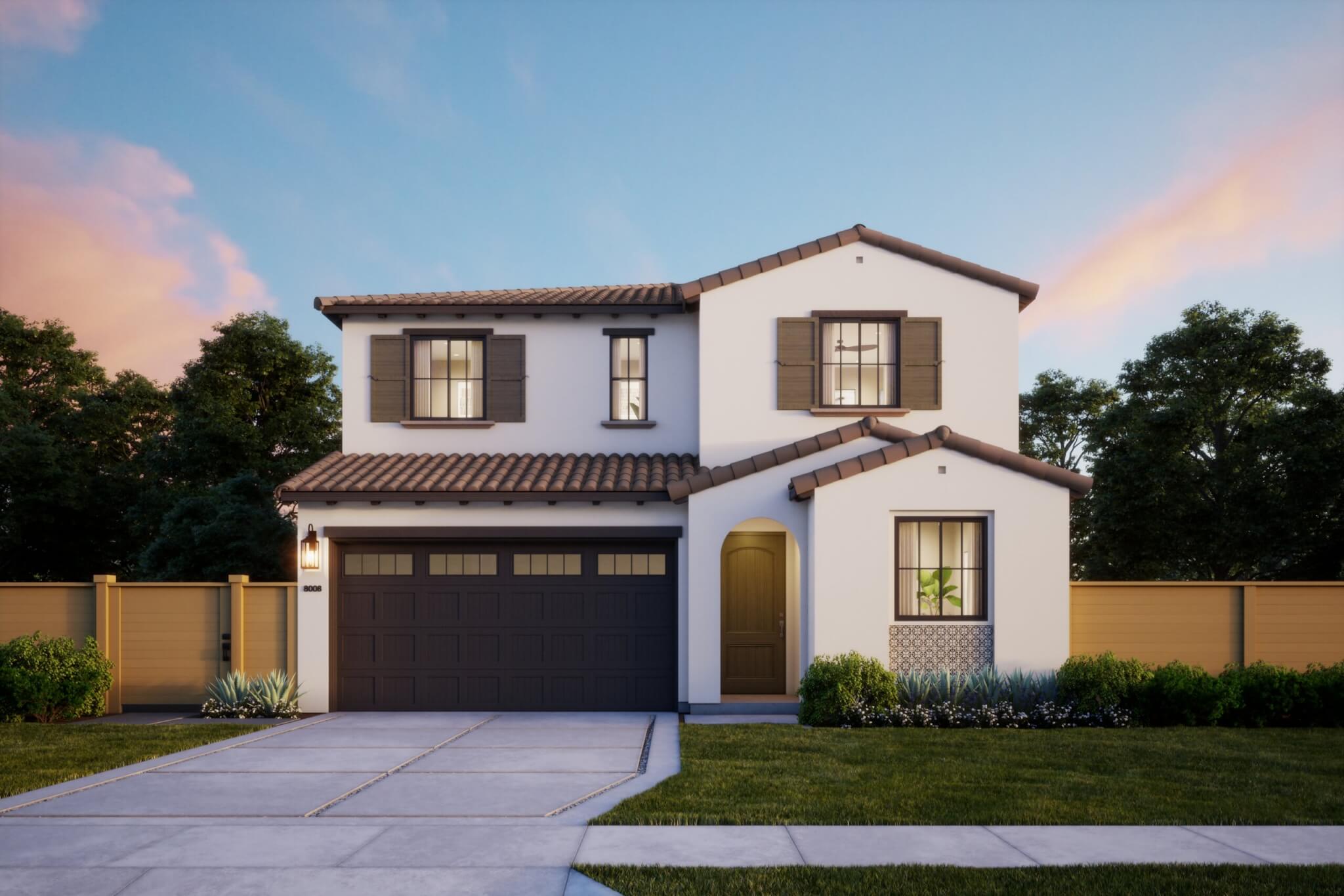 Thomas James Homes Southern California Wisteria floorplan with a Spanish exterior style