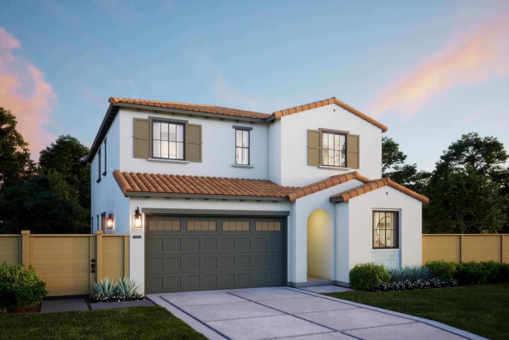 Thomas James Homes Southern California Wisteria floorplan with a Spanish exterior style