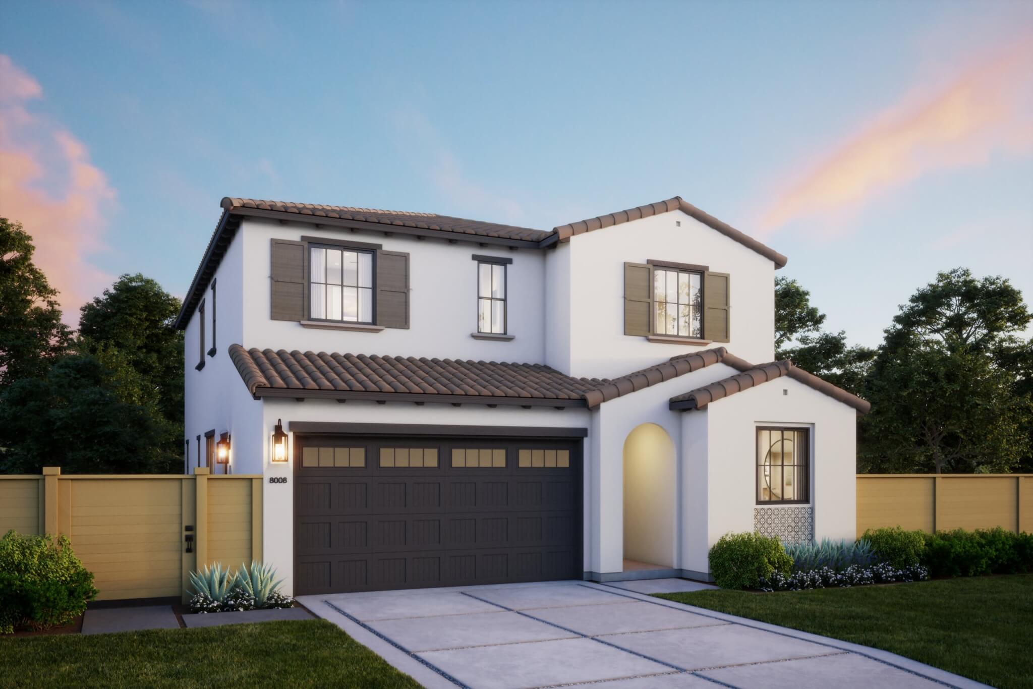 Thomas James Homes Southern California Wisteria floorplan with a Spanish exterior style